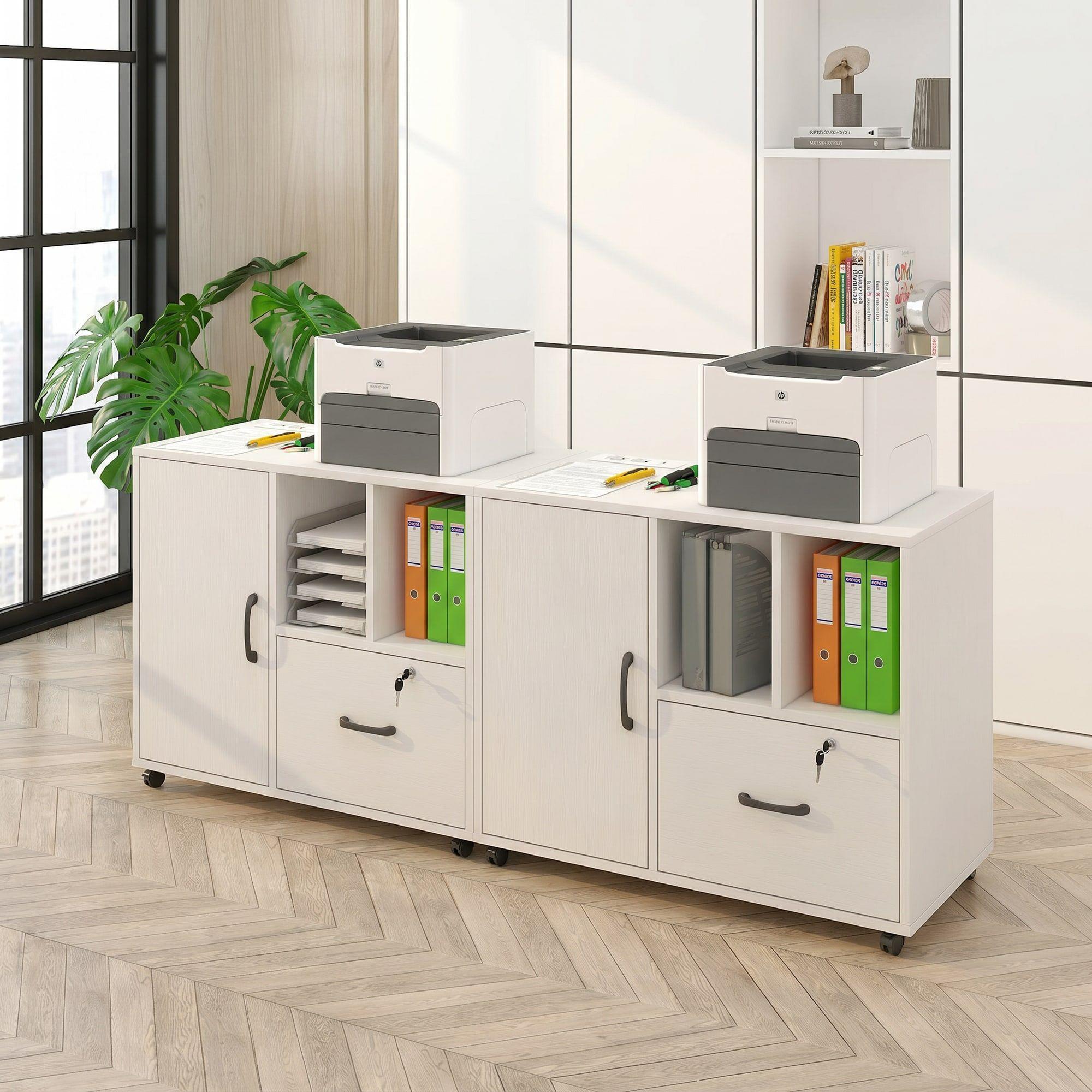 Mueble De Oficina Archivador Con Llave Con Rueda Con Enchufe Blanco-5