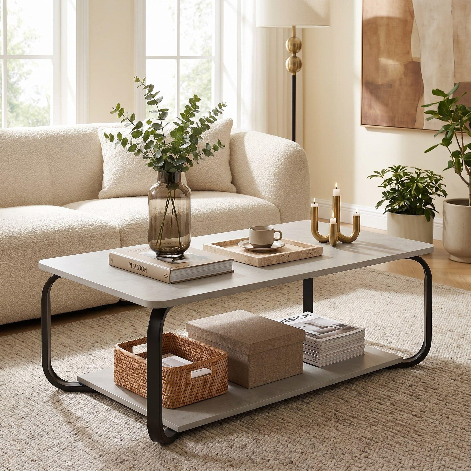 Mesa De Centro Moderna Minimalista 2 Niveles 100x48x43 Gris-0