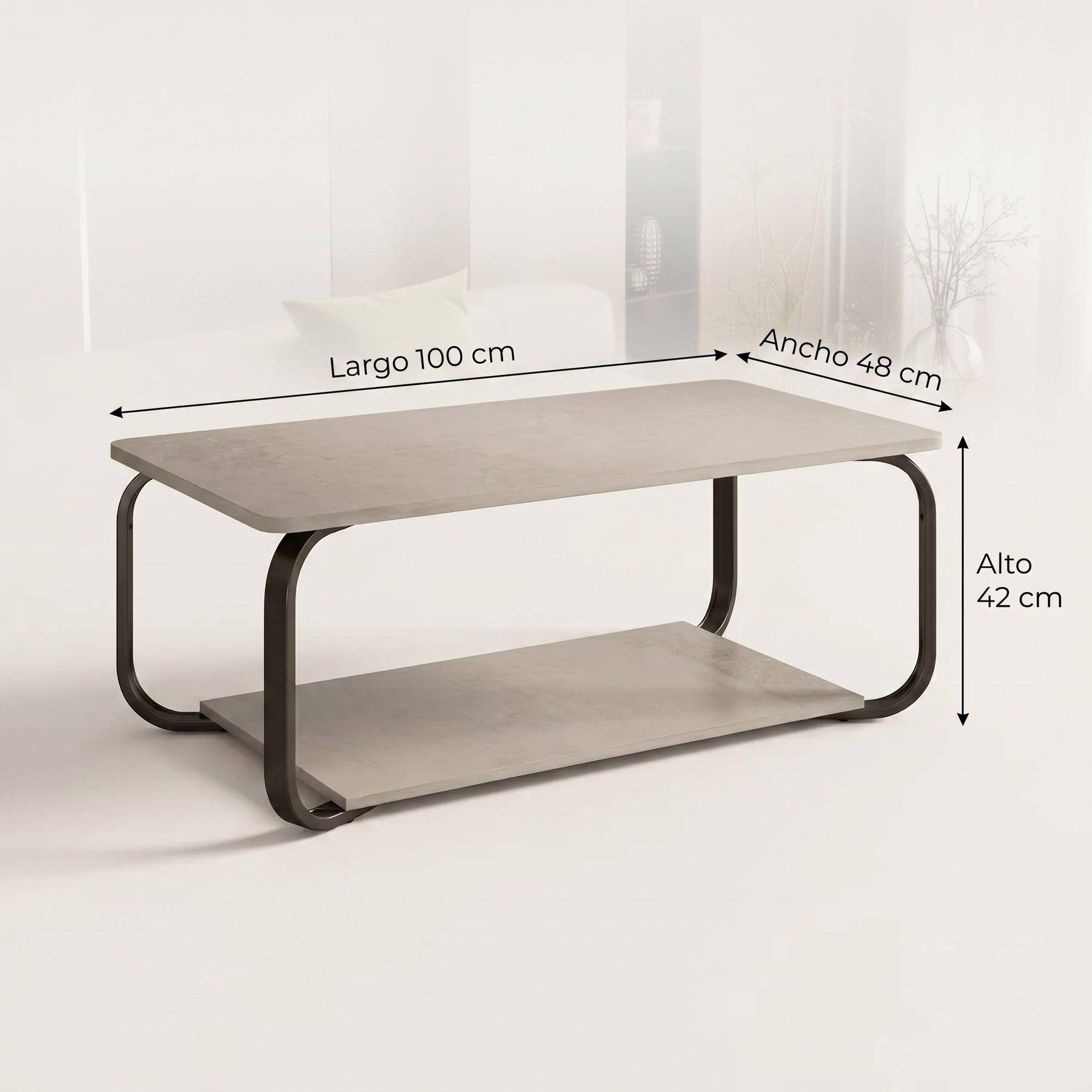 Mesa De Centro Moderna Minimalista 2 Niveles 100x48x43 Gris-2