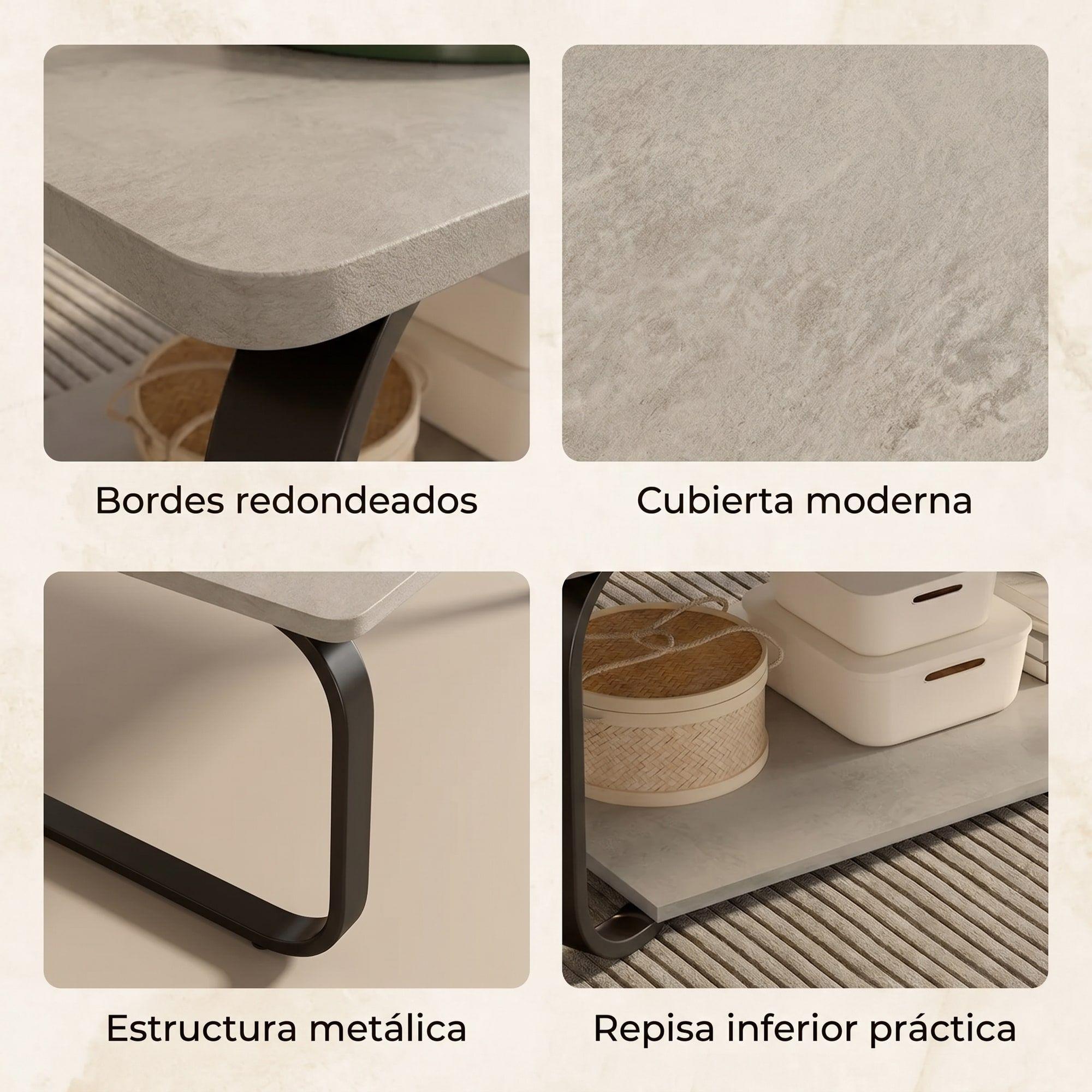 Mesa De Centro Moderna Minimalista 2 Niveles 100x48x43 Gris-3