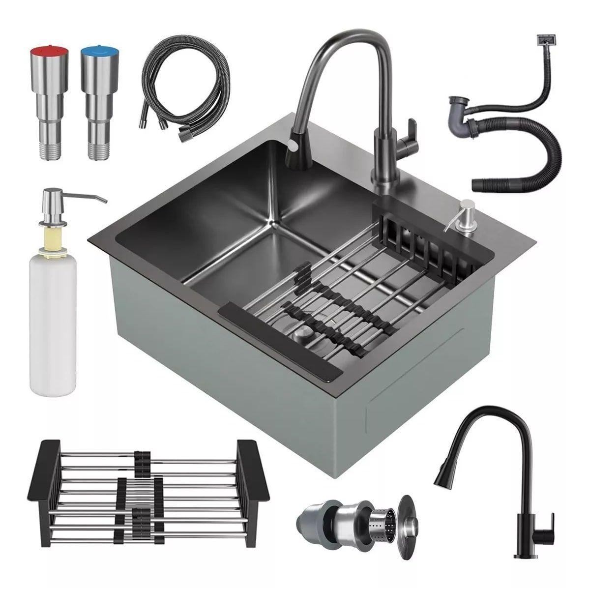 Combo Lavaplato Empotrado 55x45cm Acero Inoxidable Con Todos-0