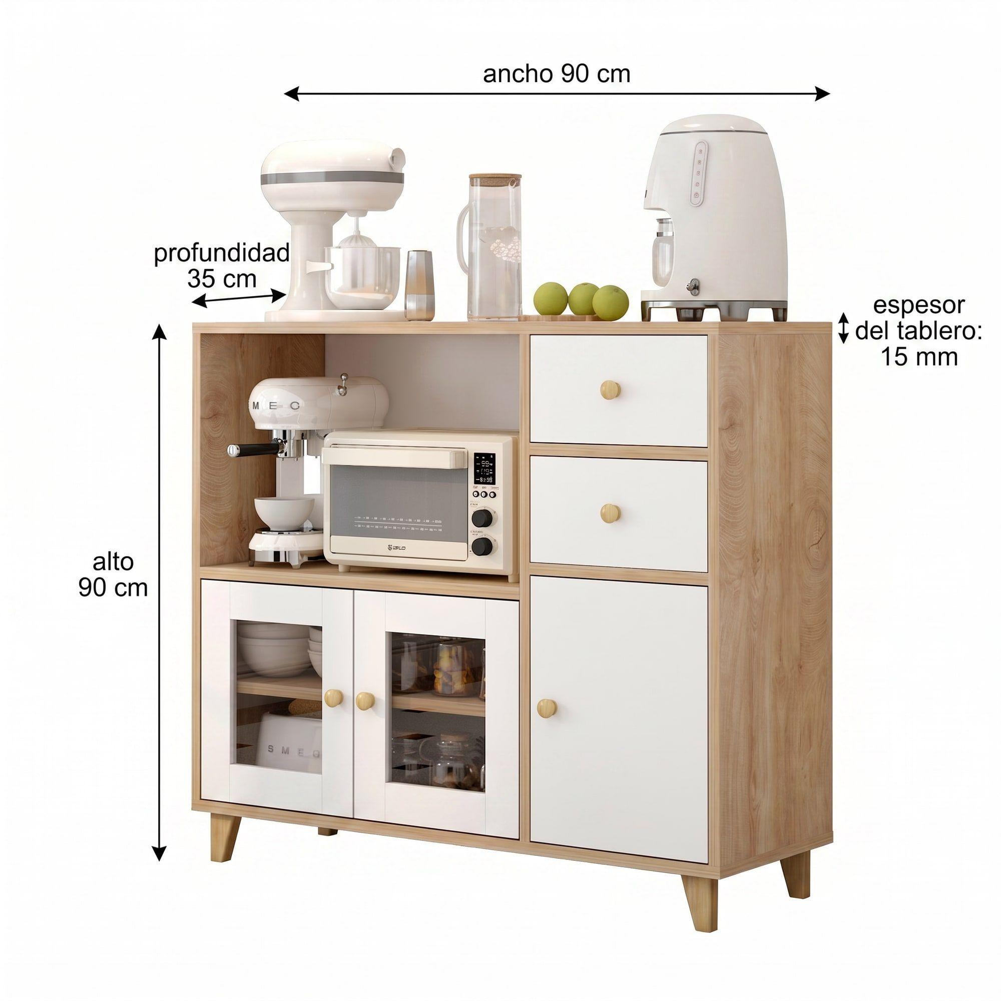 Aparador Buffet De Cocina Comedor Puerta De Vidrio 90cm Marrón-2