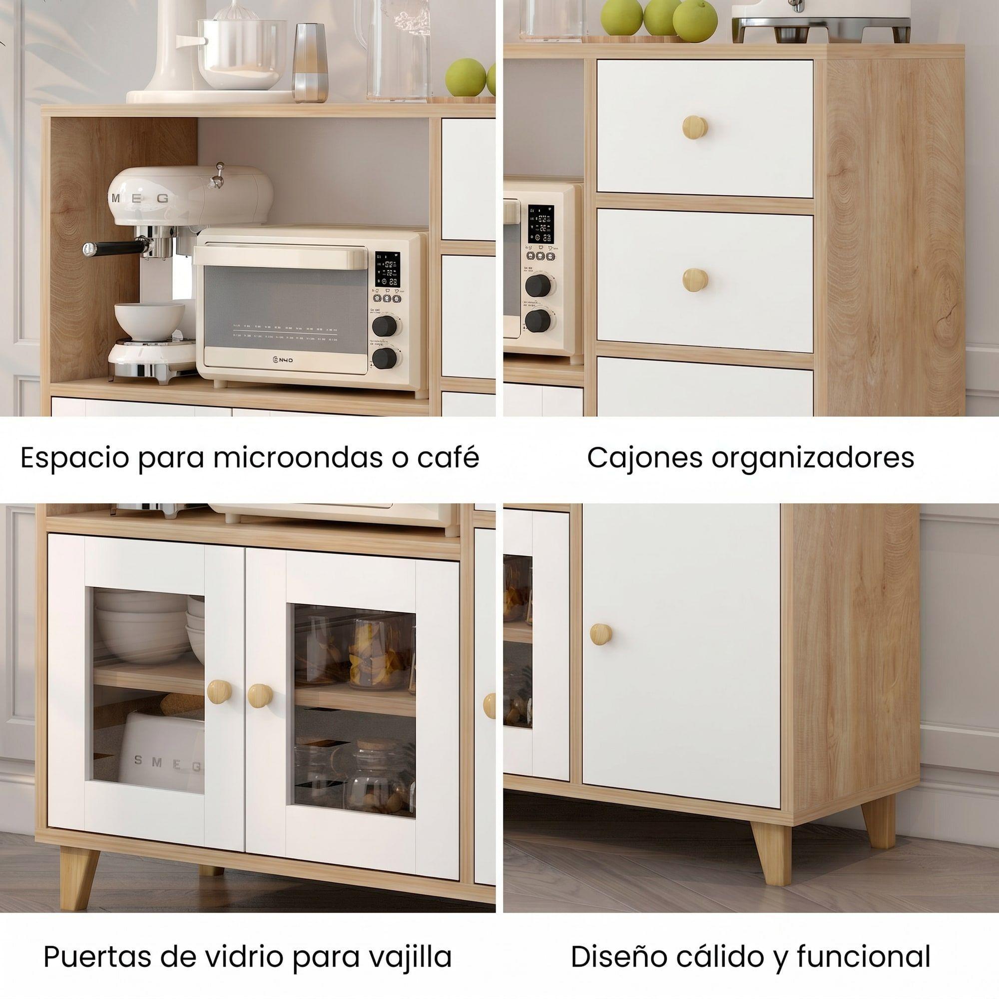 Aparador Buffet De Cocina Comedor Puerta De Vidrio 90cm Marrón-3