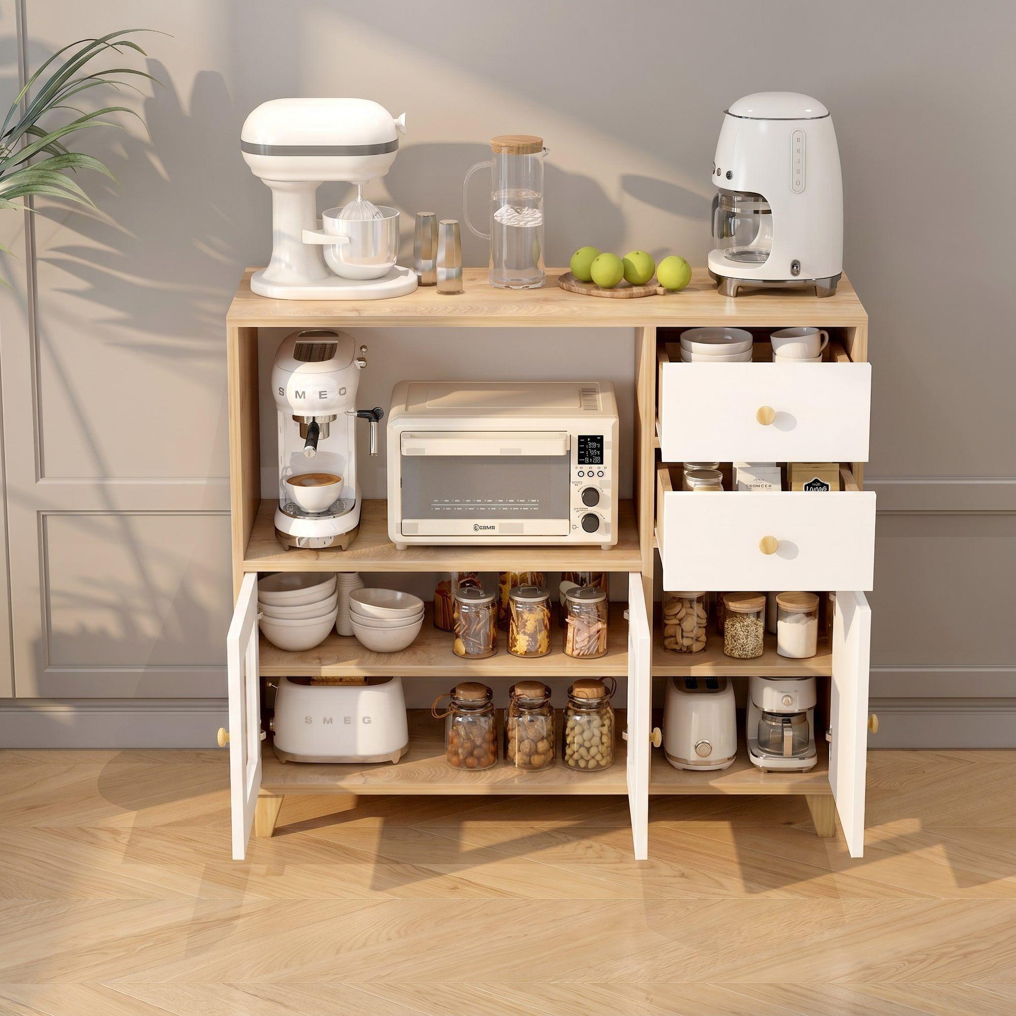Aparador Buffet De Cocina Comedor Puerta De Vidrio 90cm Marrón-4