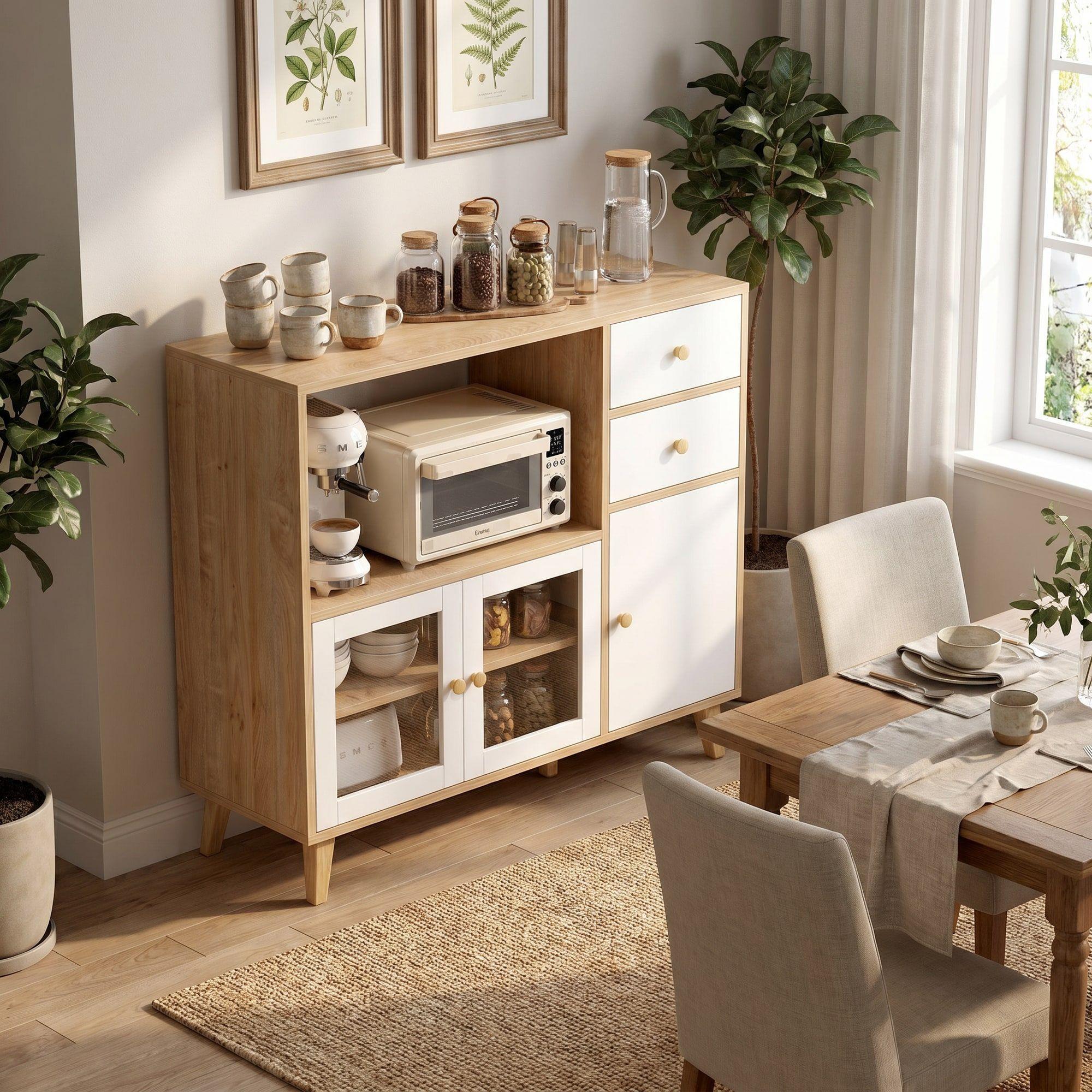 Aparador Buffet De Cocina Comedor Puerta De Vidrio 90cm Marrón-6