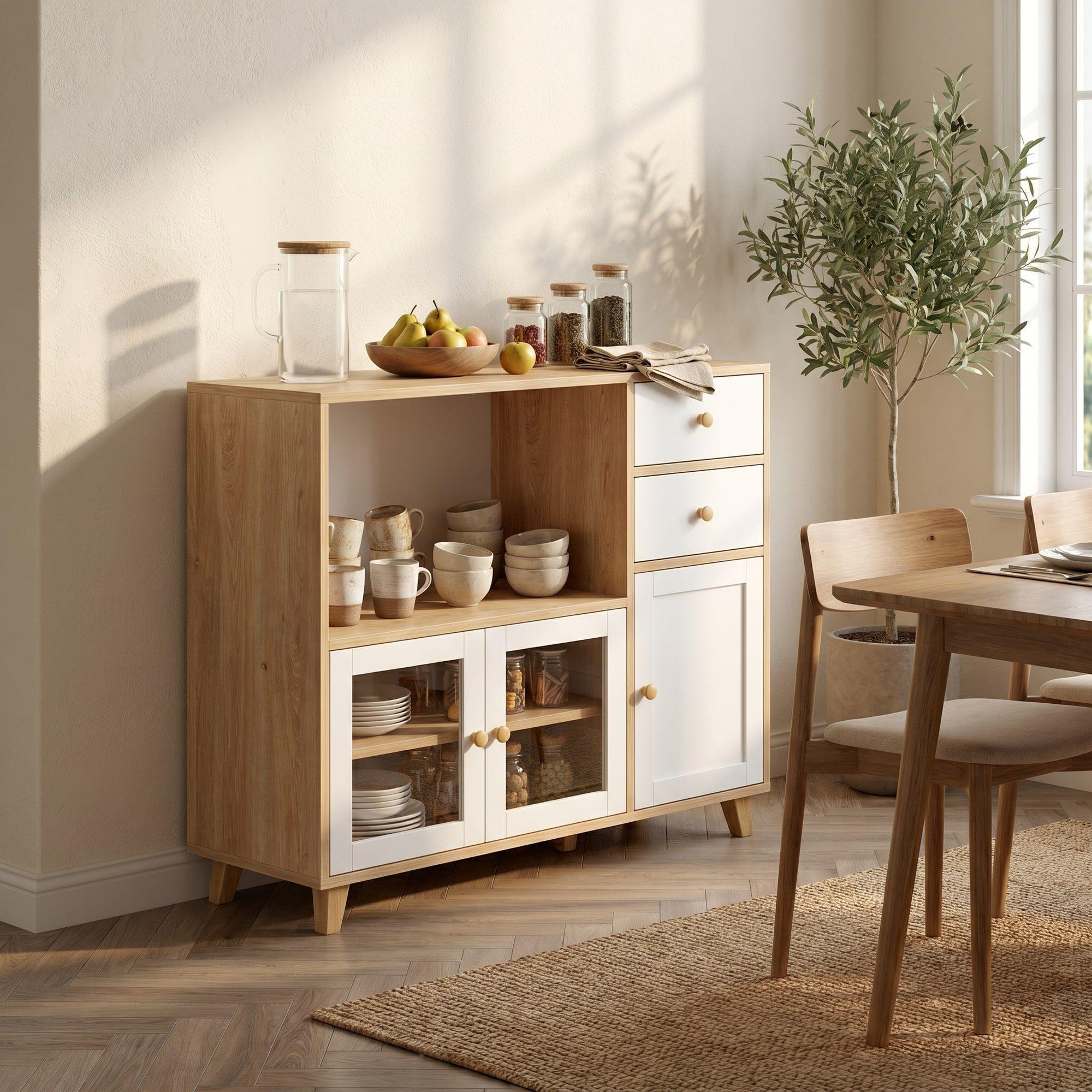Aparador Buffet De Cocina Comedor Puerta De Vidrio 90cm Marrón-7