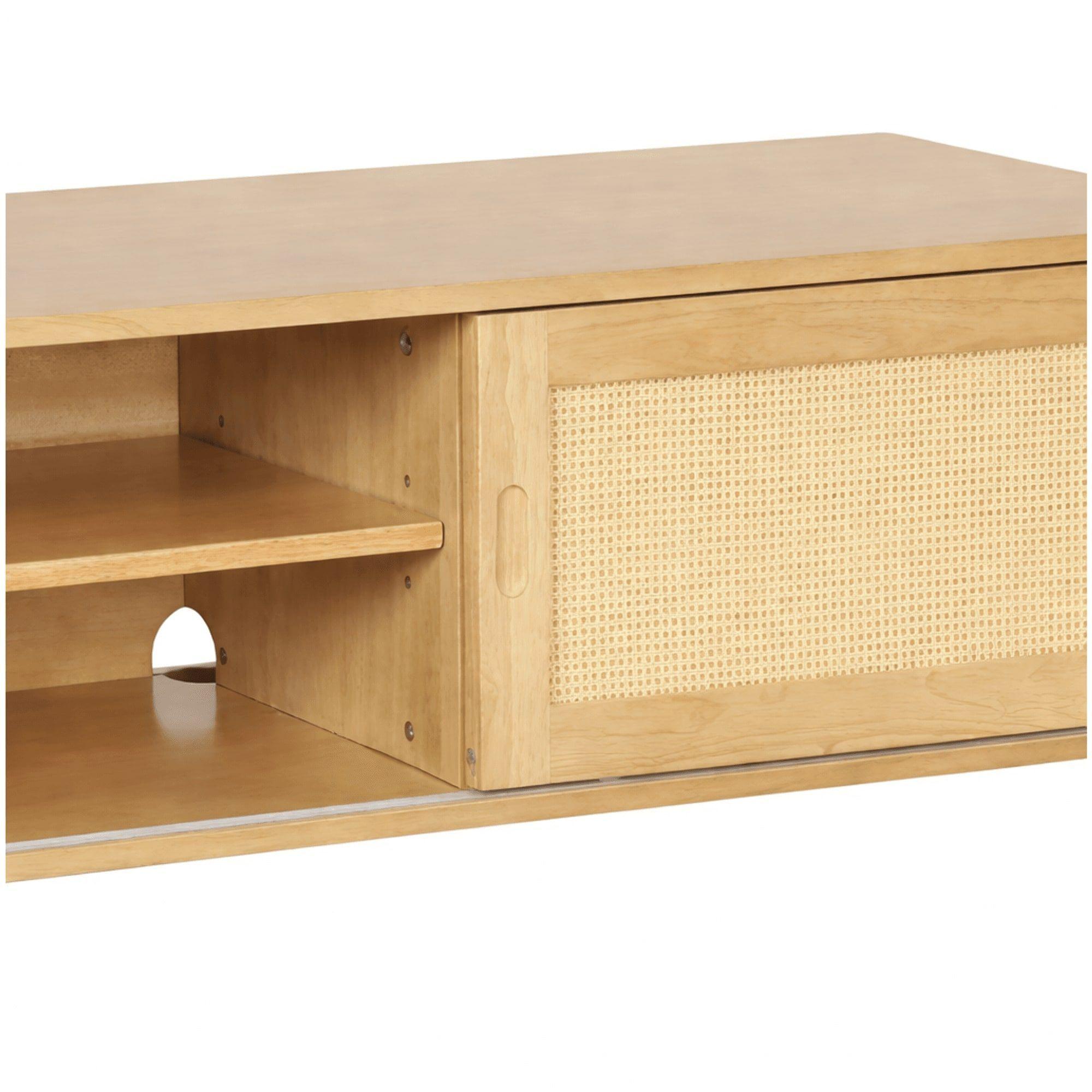 Rack Tv Flotante 140x30x40cm Puerta Deslizante Rattan Marrón-3