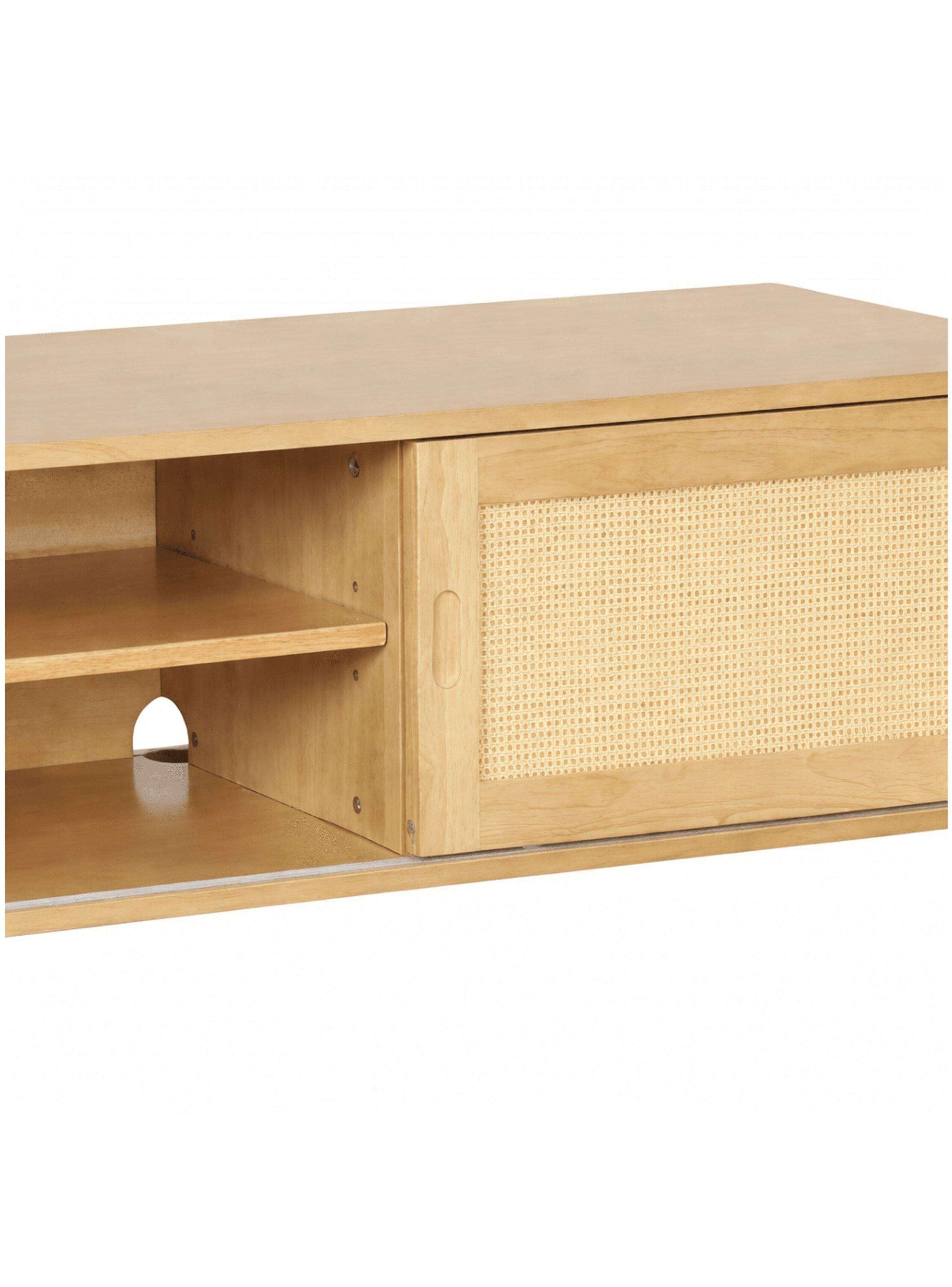 Rack Tv Flotante 140x30x40cm Puerta Deslizante Rattan Marrón-3