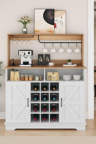 Mueble Bar Con Enchufe Aparador Buffet Para Cocina Comedor Blanco-2