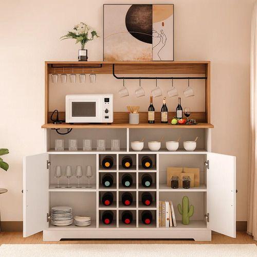 Mueble Bar Con Enchufe Aparador Buffet Para Cocina Comedor Blanco-5