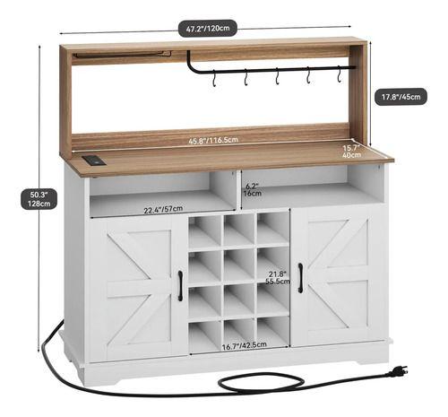 Mueble Bar Con Enchufe Aparador Buffet Para Cocina Comedor Blanco-6