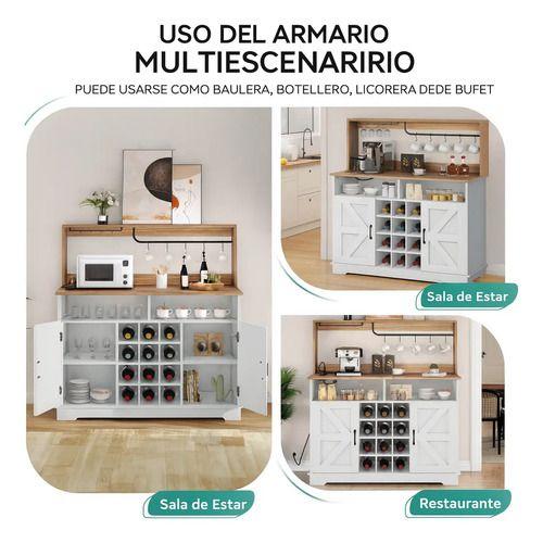 Mueble Bar Con Enchufe Aparador Buffet Para Cocina Comedor Blanco-7