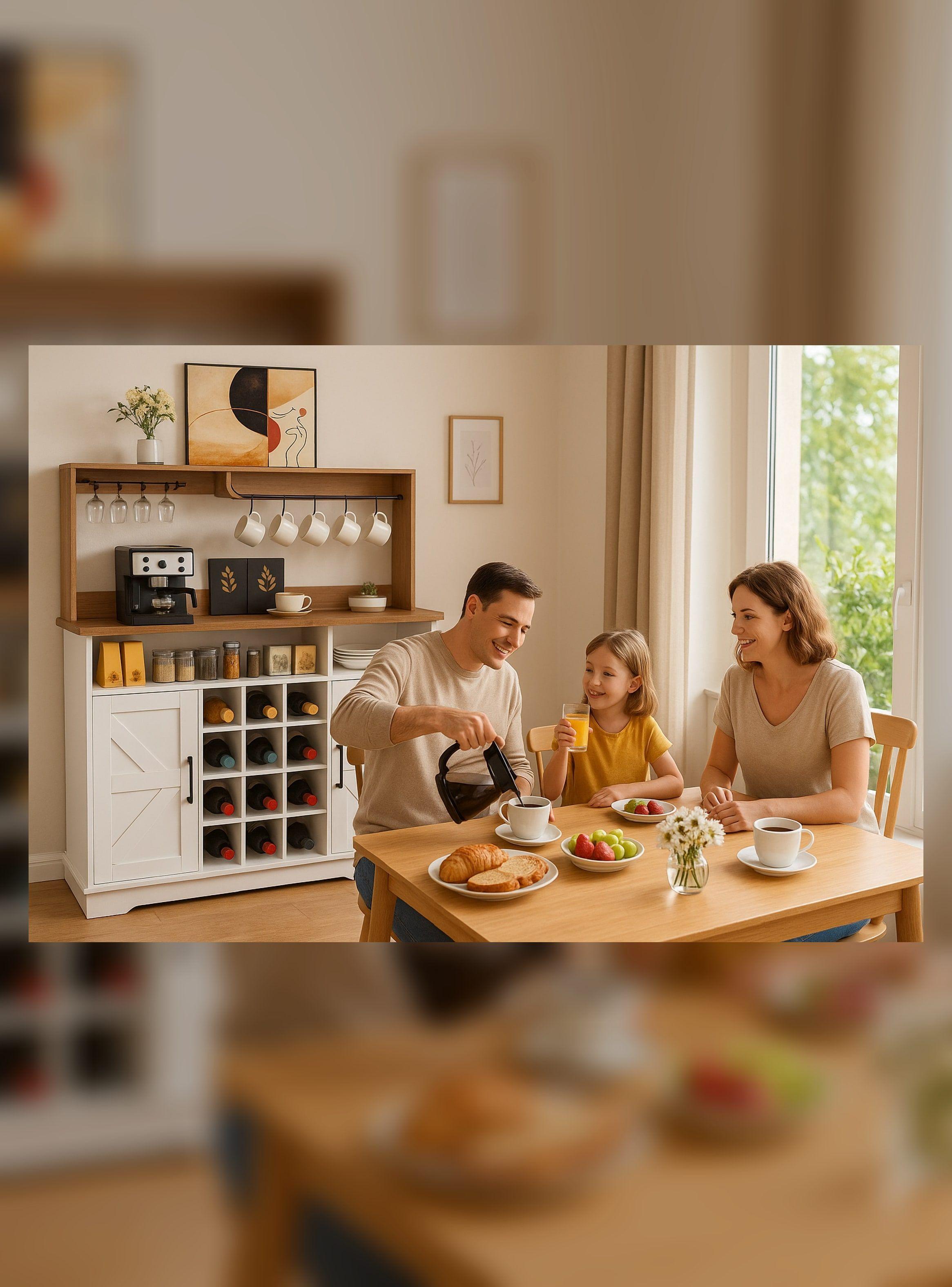 Mueble Bar Con Enchufe Aparador Buffet Para Cocina Comedor Blanco-3