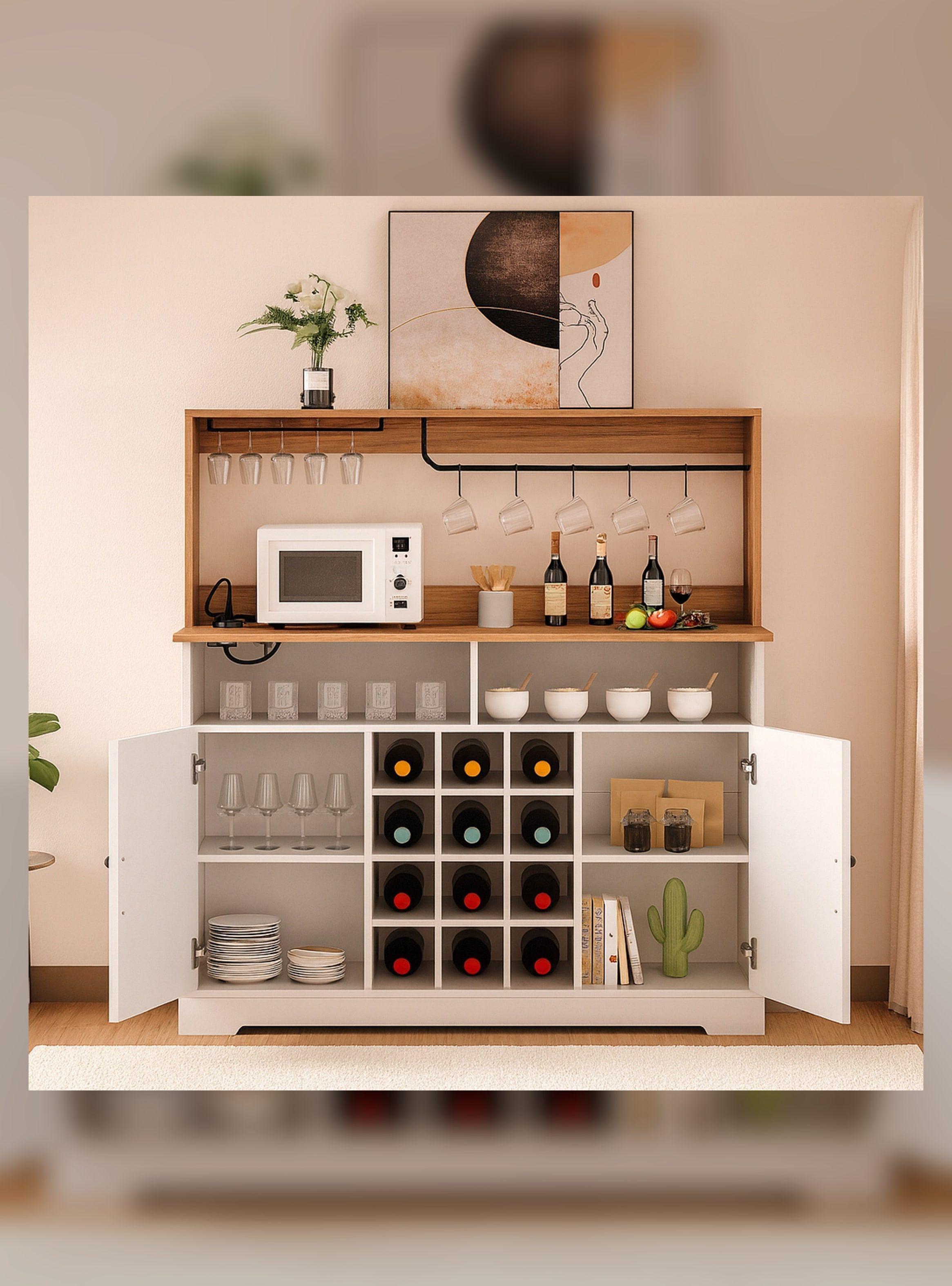 Mueble Bar Con Enchufe Aparador Buffet Para Cocina Comedor Blanco-4