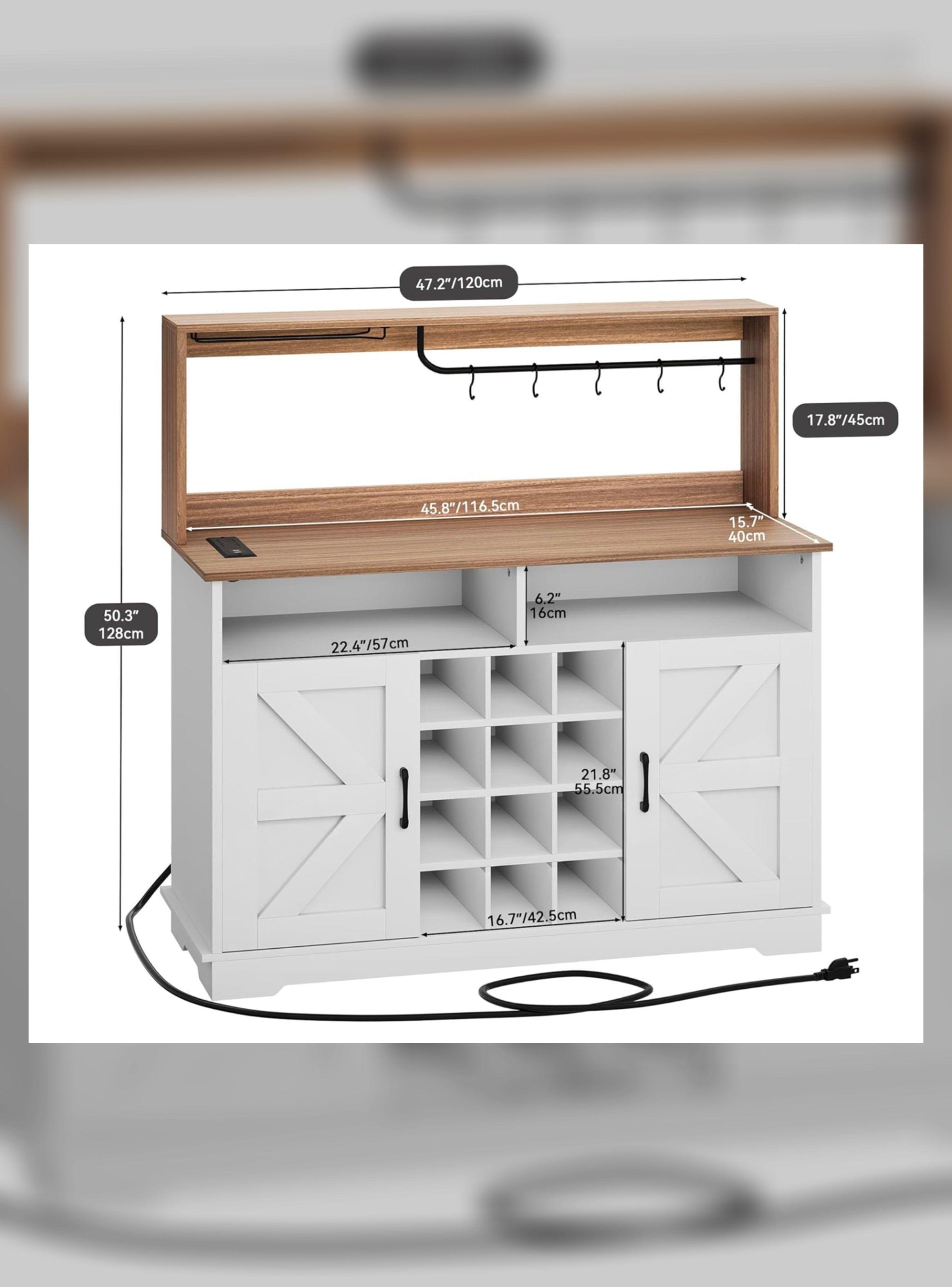 Mueble Bar Con Enchufe Aparador Buffet Para Cocina Comedor Blanco-5