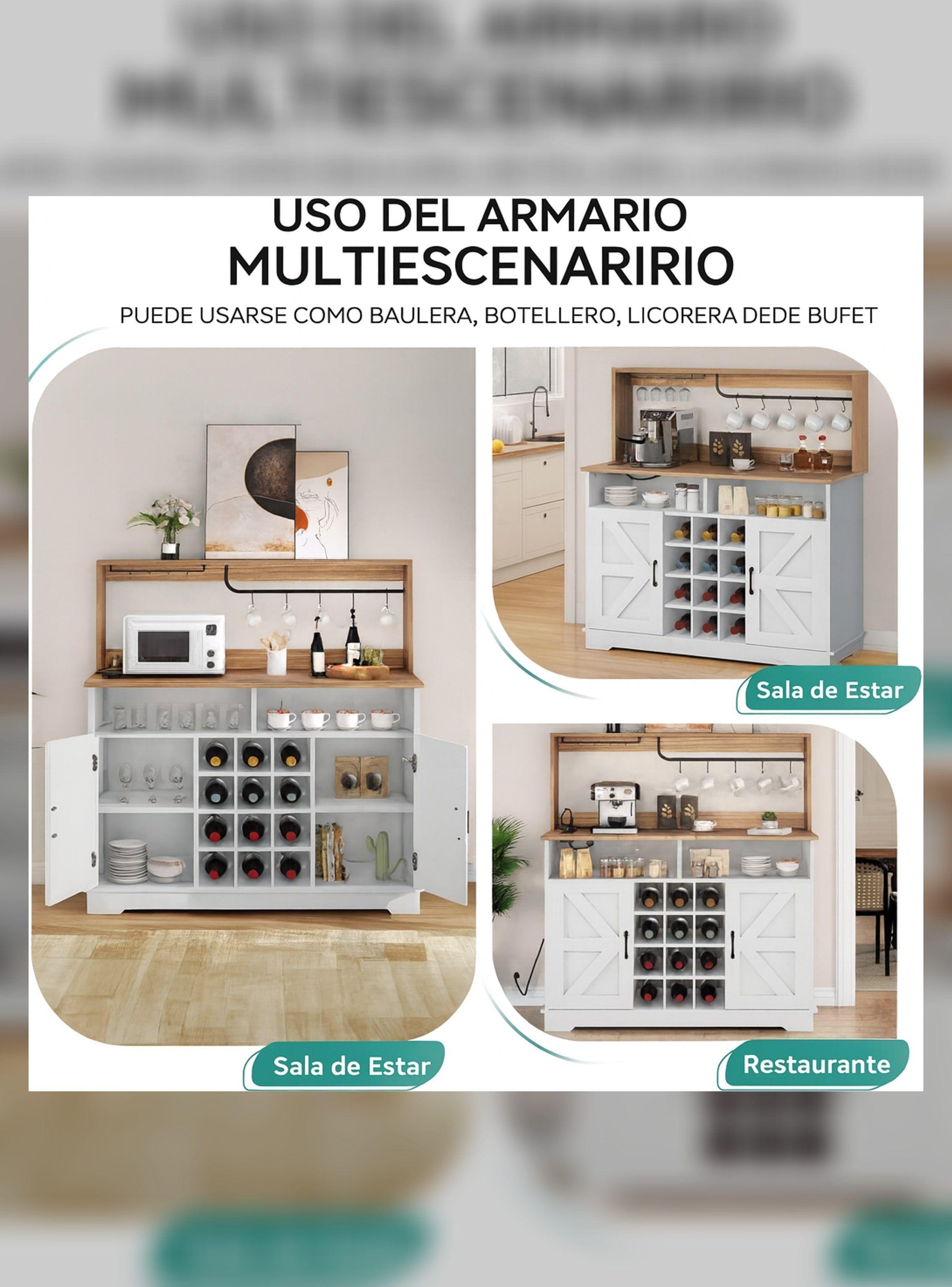 Mueble Bar Con Enchufe Aparador Buffet Para Cocina Comedor Blanco-6