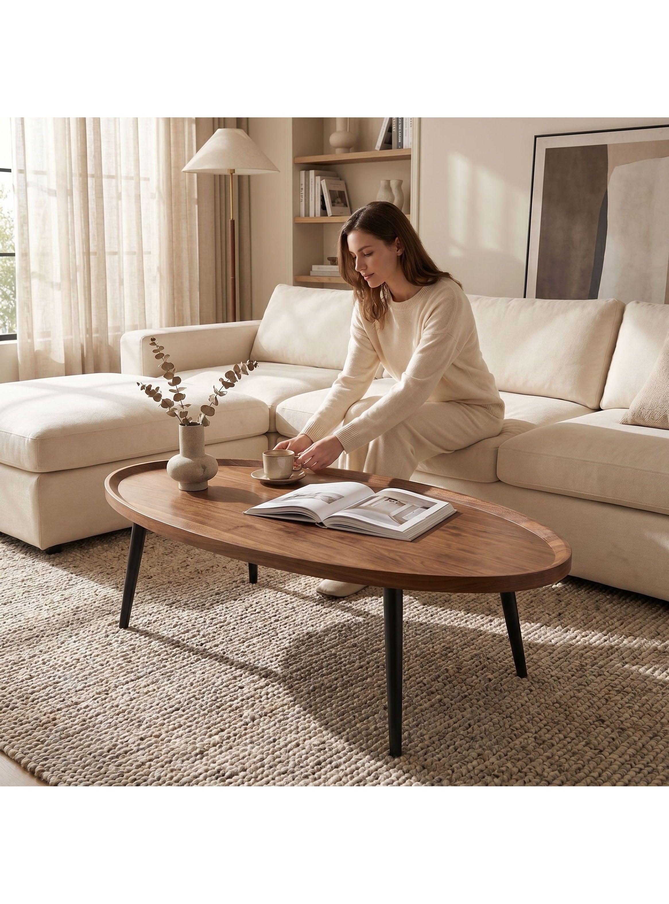 Mesa De Centro Elipse Living Vanguardia Madera Nactural-5