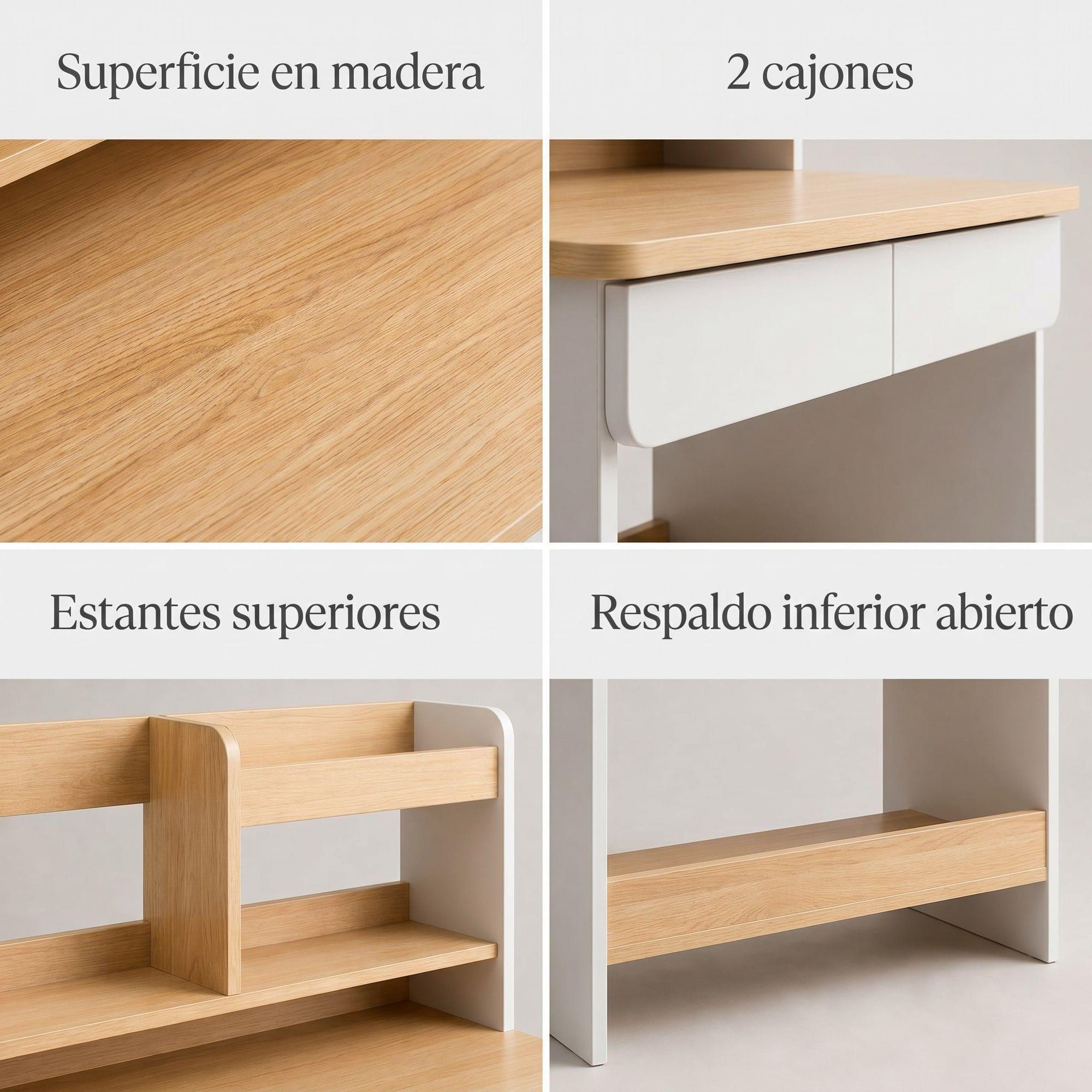 Escritorio Con Cajones Estanteria Para Libros Y Organizador-4