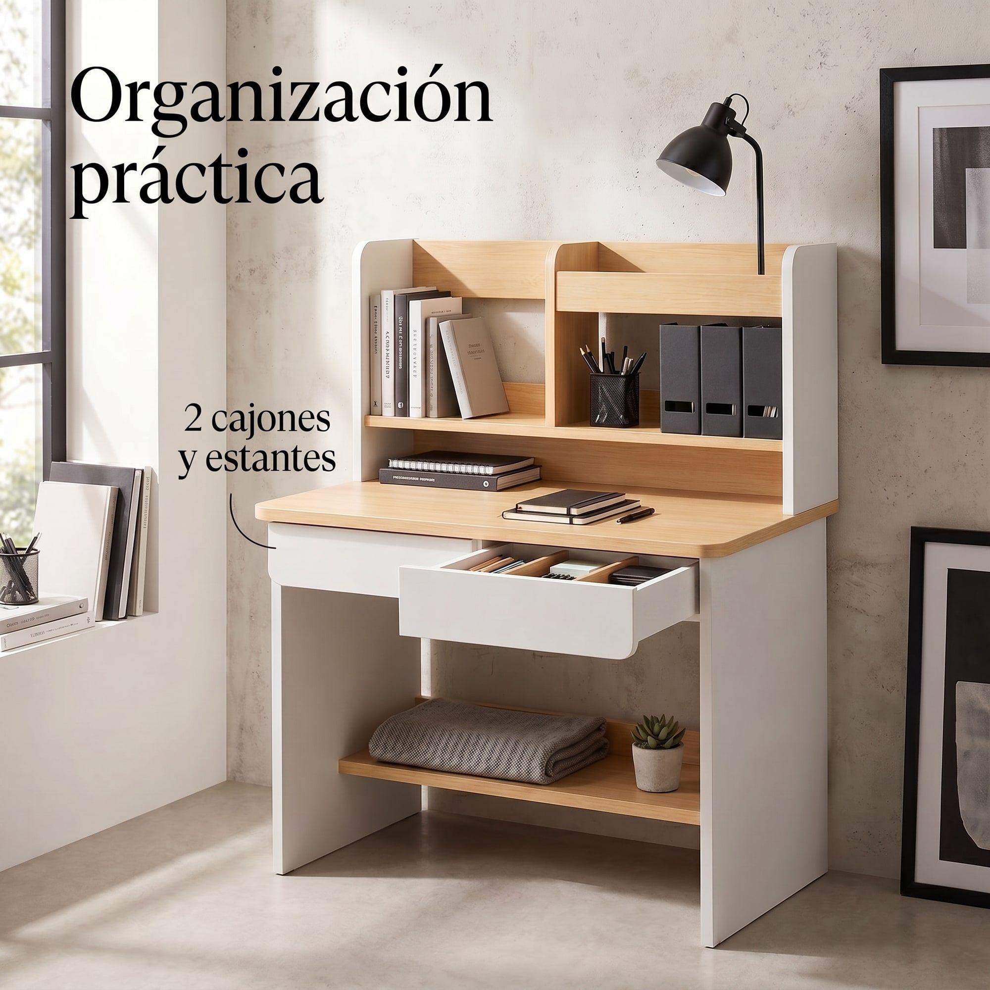 Escritorio Con Cajones Estanteria Para Libros Y Organizador-6