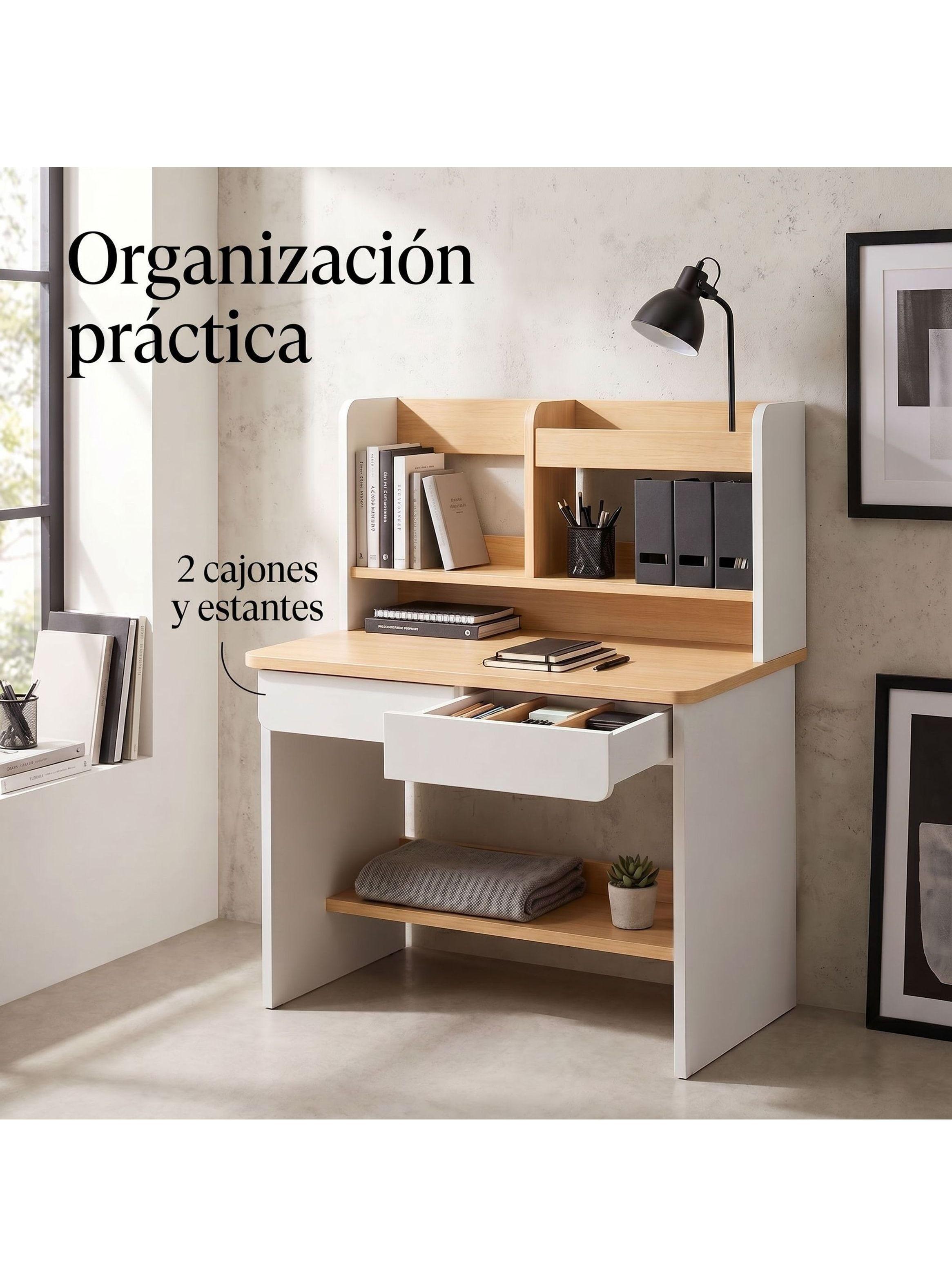 Escritorio Con Cajones Estanteria Para Libros Y Organizador-6