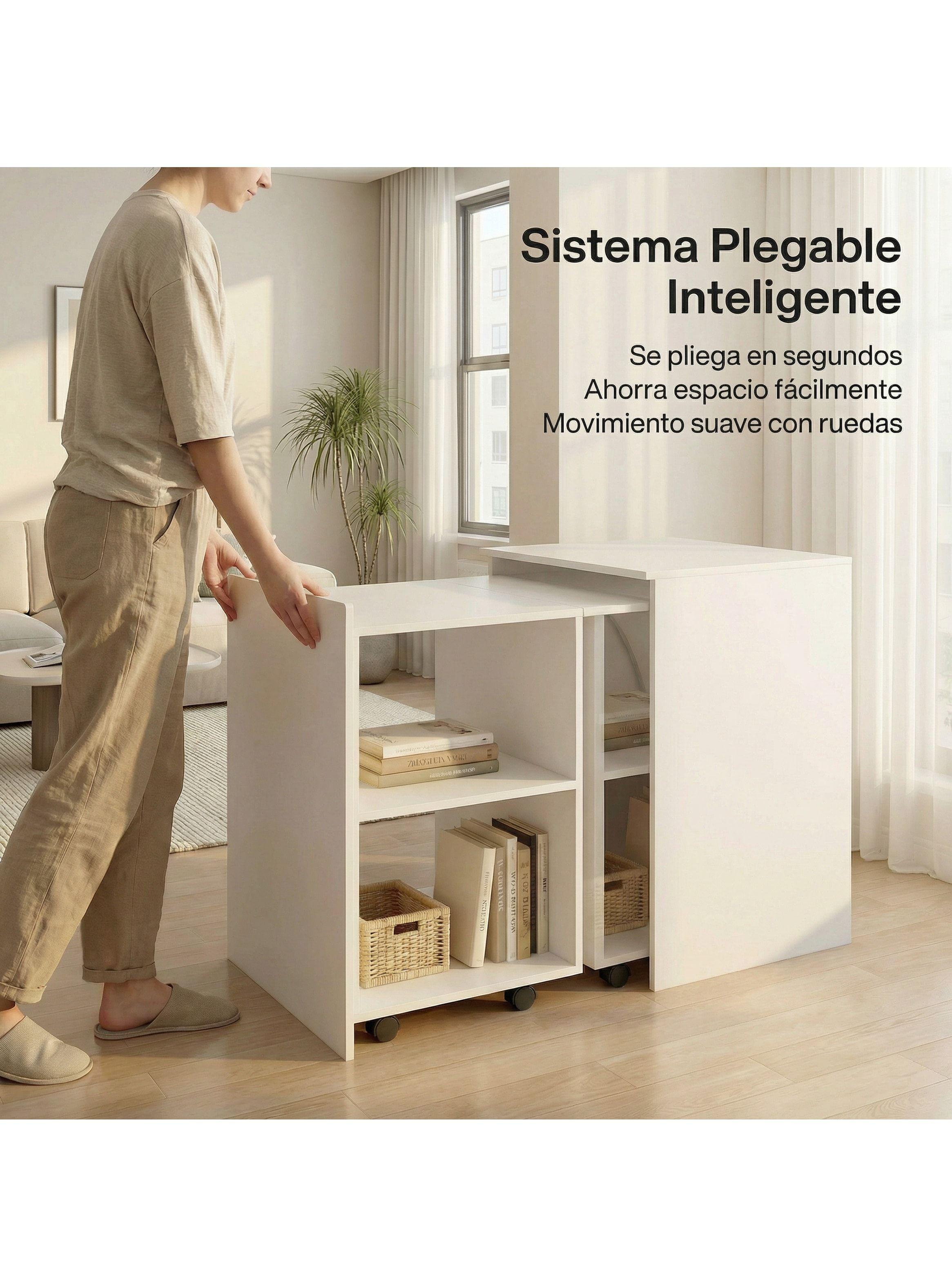 Escritorio Plegable Para Studio 140x44x80 Con Dos Repisa Blanco-5