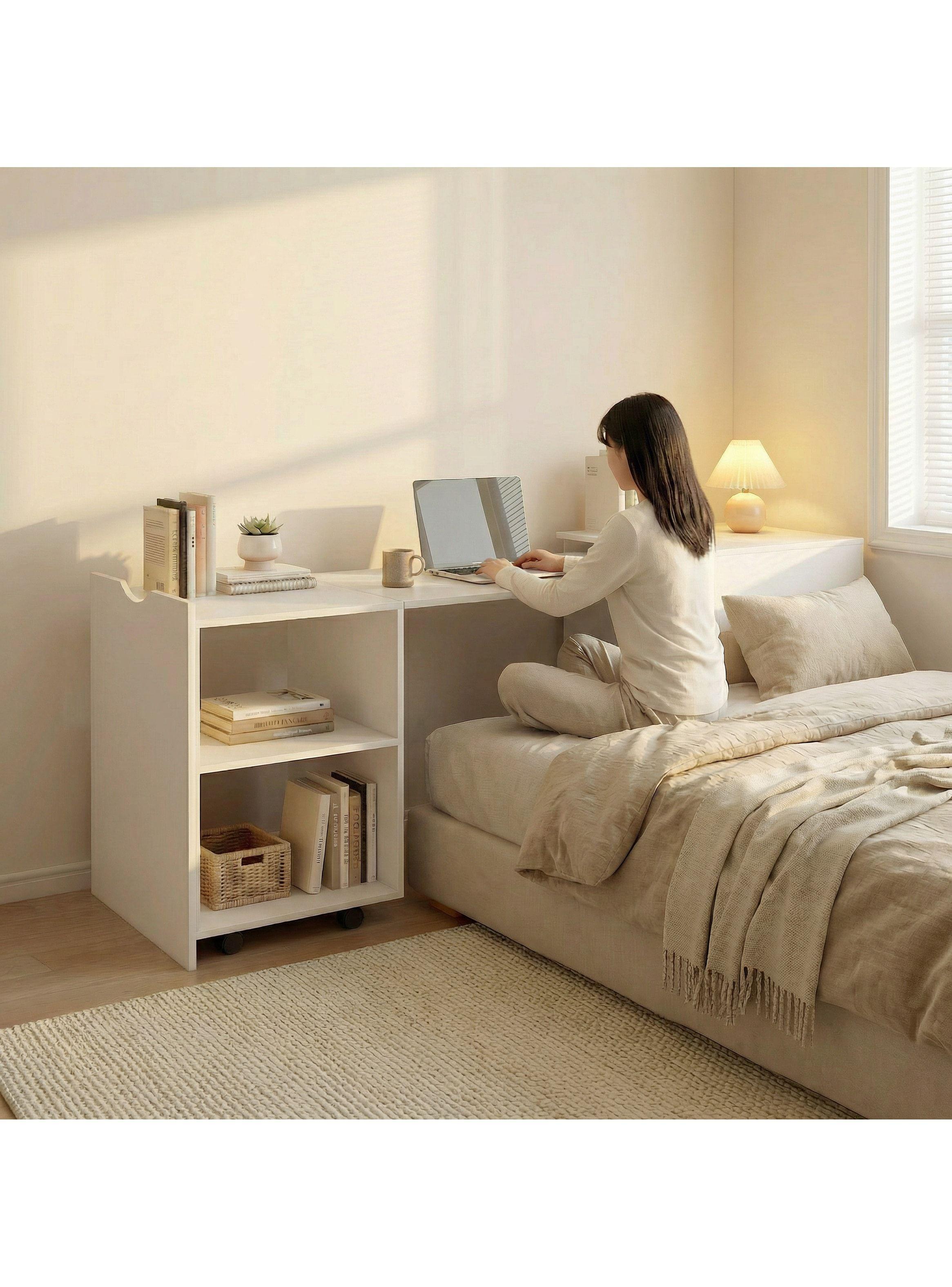Escritorio Plegable Para Studio 140x44x80 Con Dos Repisa Blanco-8