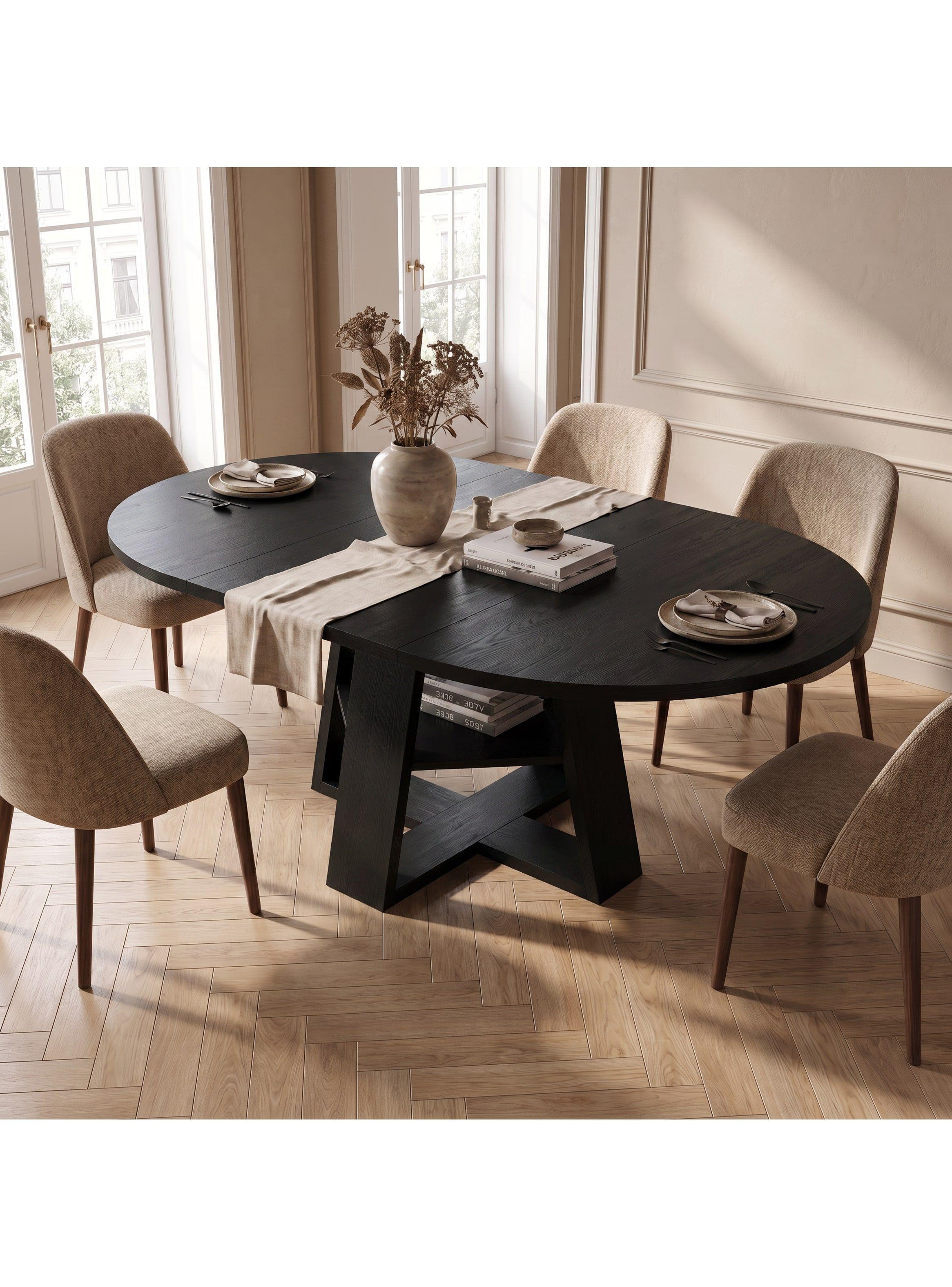 Mesa Comedor Isidora Extendible 110-150 cm con Almacenamiento Negro CT18-003-4