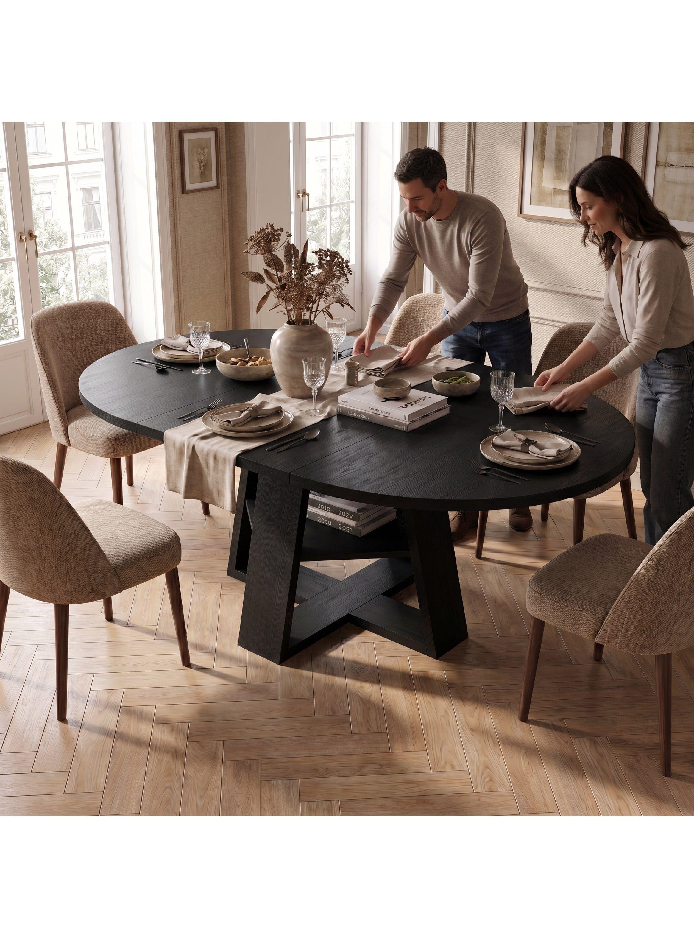 Mesa Comedor Isidora Extendible 110-150 cm con Almacenamiento Negro CT18-003-5