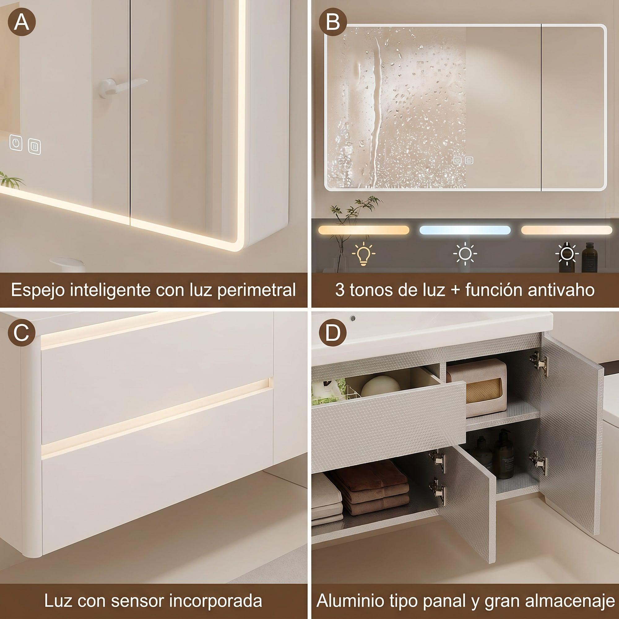 Vanitorio Luz Con Sensor + Botiquín Espejo Inteligente 80e Blanco Un Agujero-3