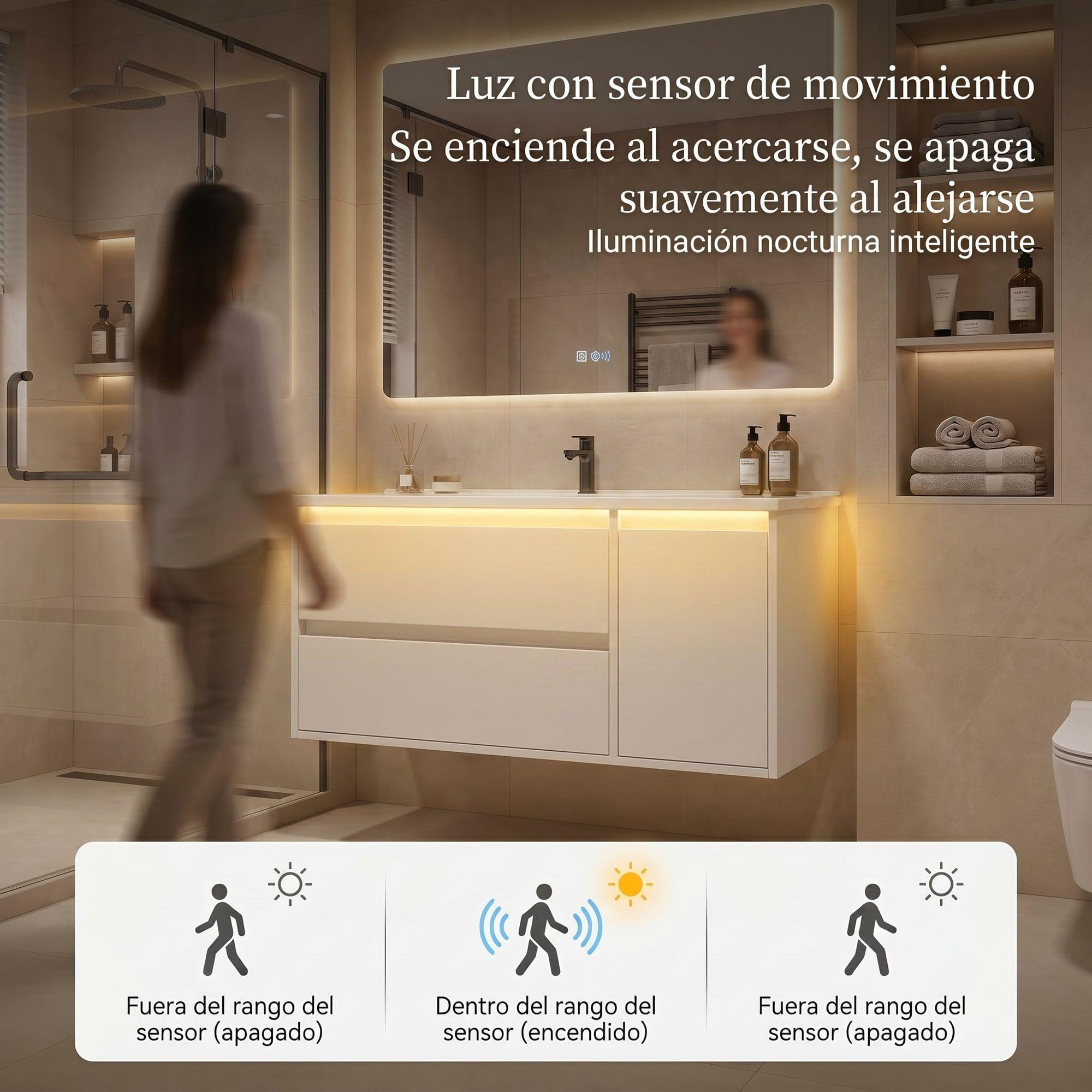 Vanitorio Luz Con Sensor + Botiquín Espejo Inteligente 80e Blanco Un Agujero-4