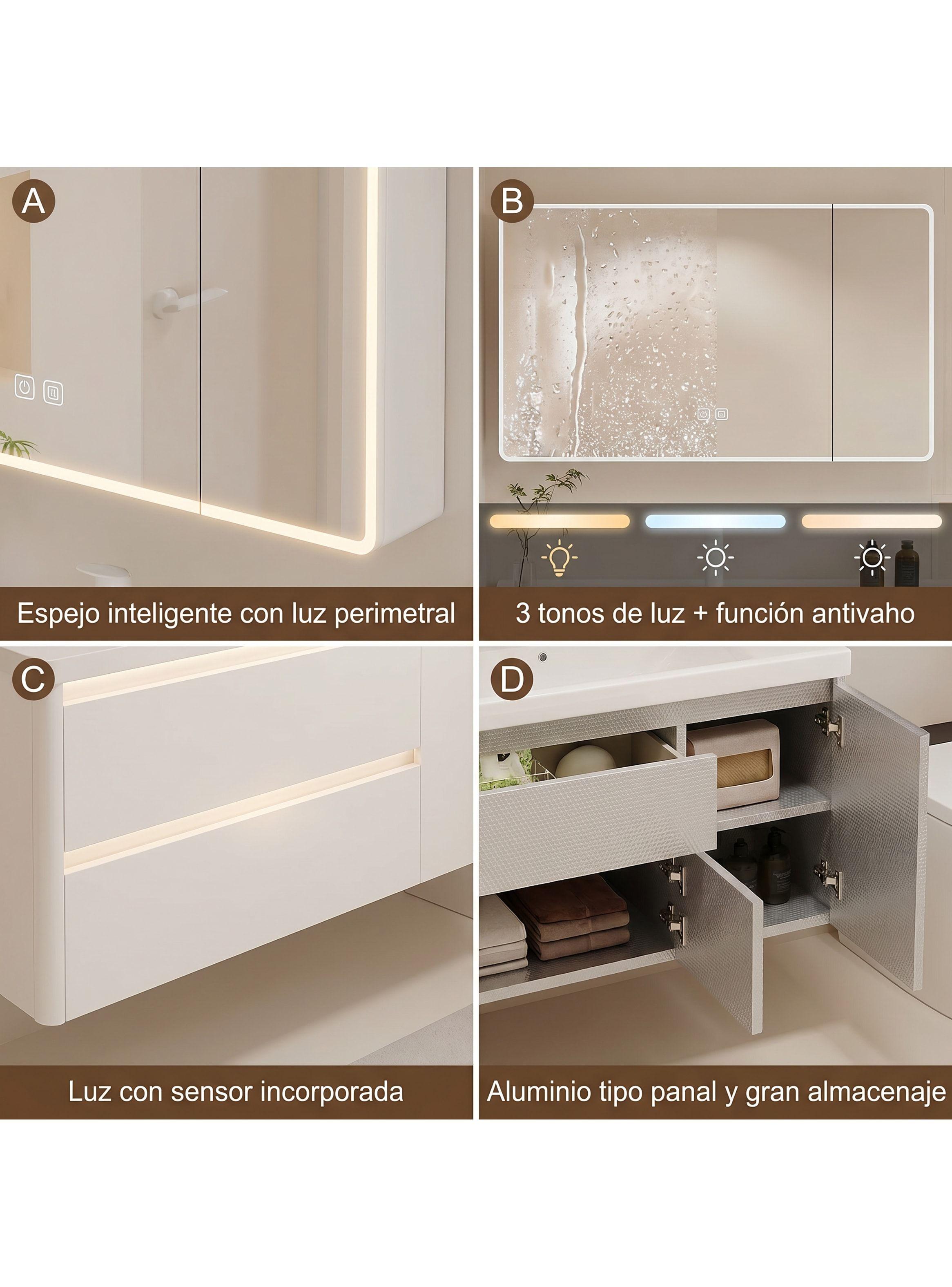 Vanitorio Luz Con Sensor + Botiquín Espejo Inteligente 80e Blanco Un Agujero-3