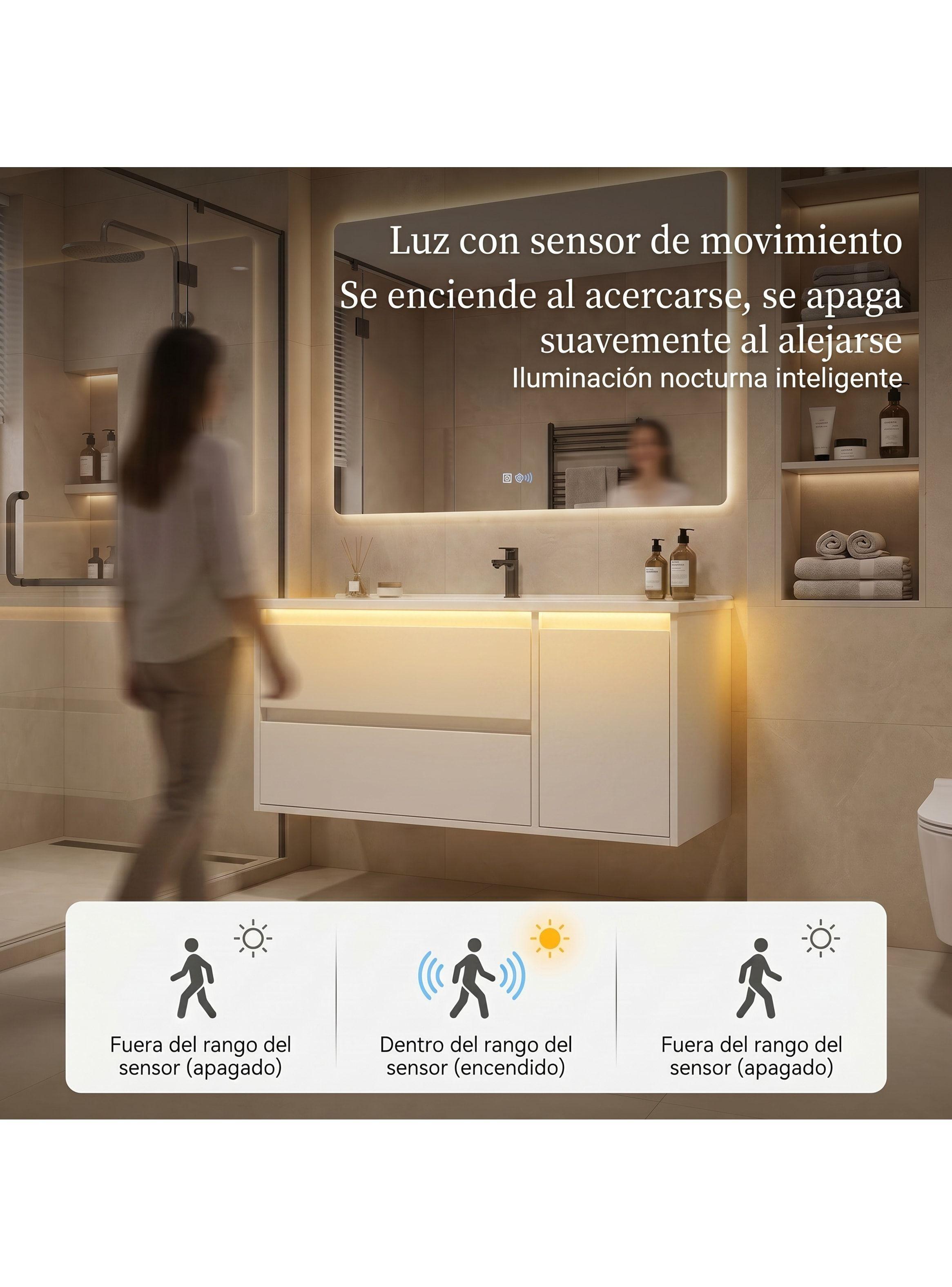 Vanitorio Luz Con Sensor + Botiquín Espejo Inteligente 80e Blanco Un Agujero-4