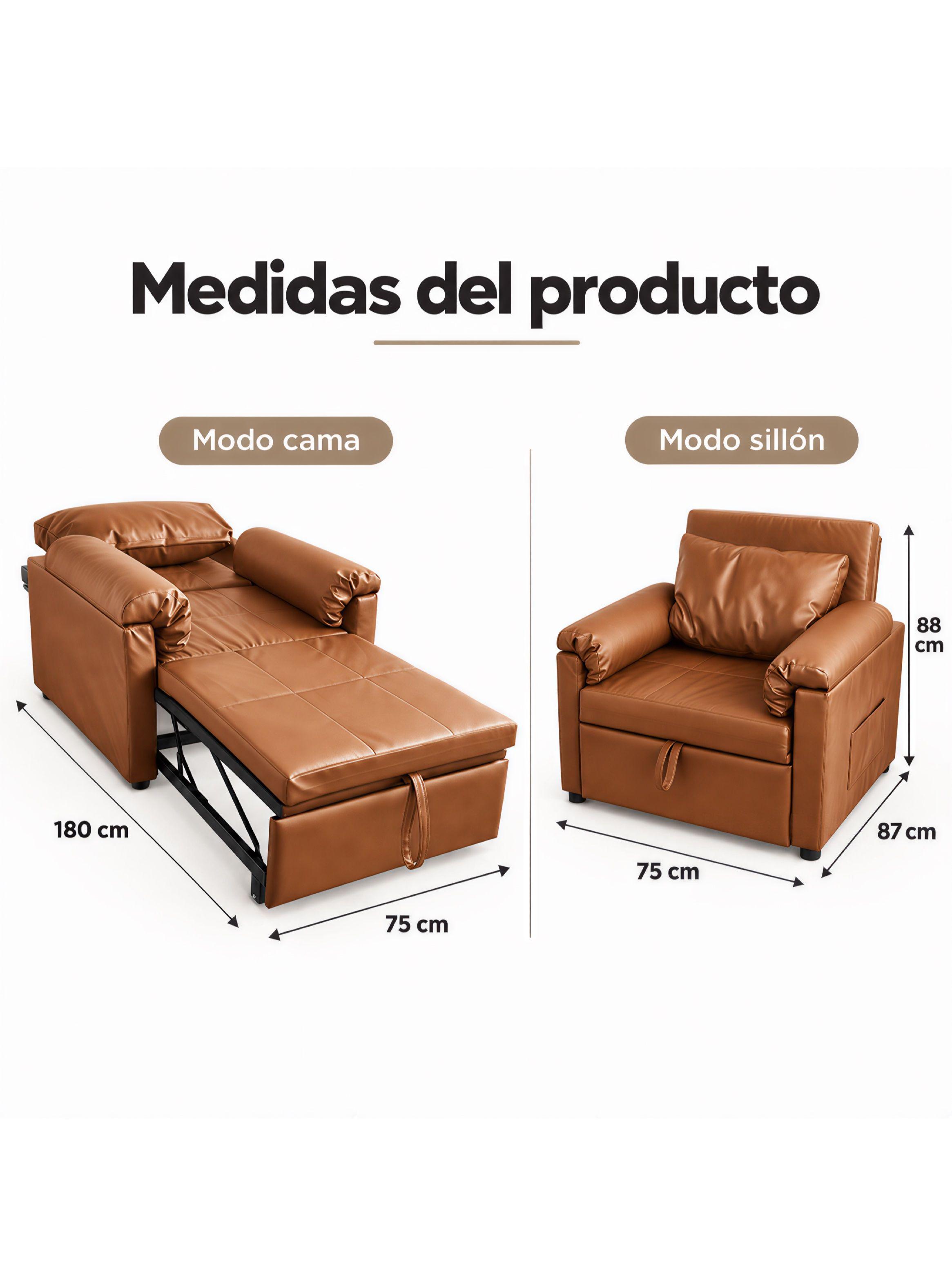 Sillón Cama Individual Extensible Reclinable 3 En 1 Compacto-2