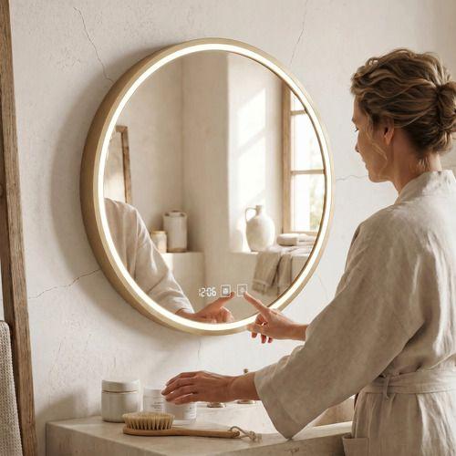 Espejo Marco Melalico Con Luz Led Touch Para Baño 60cm Dorado-5