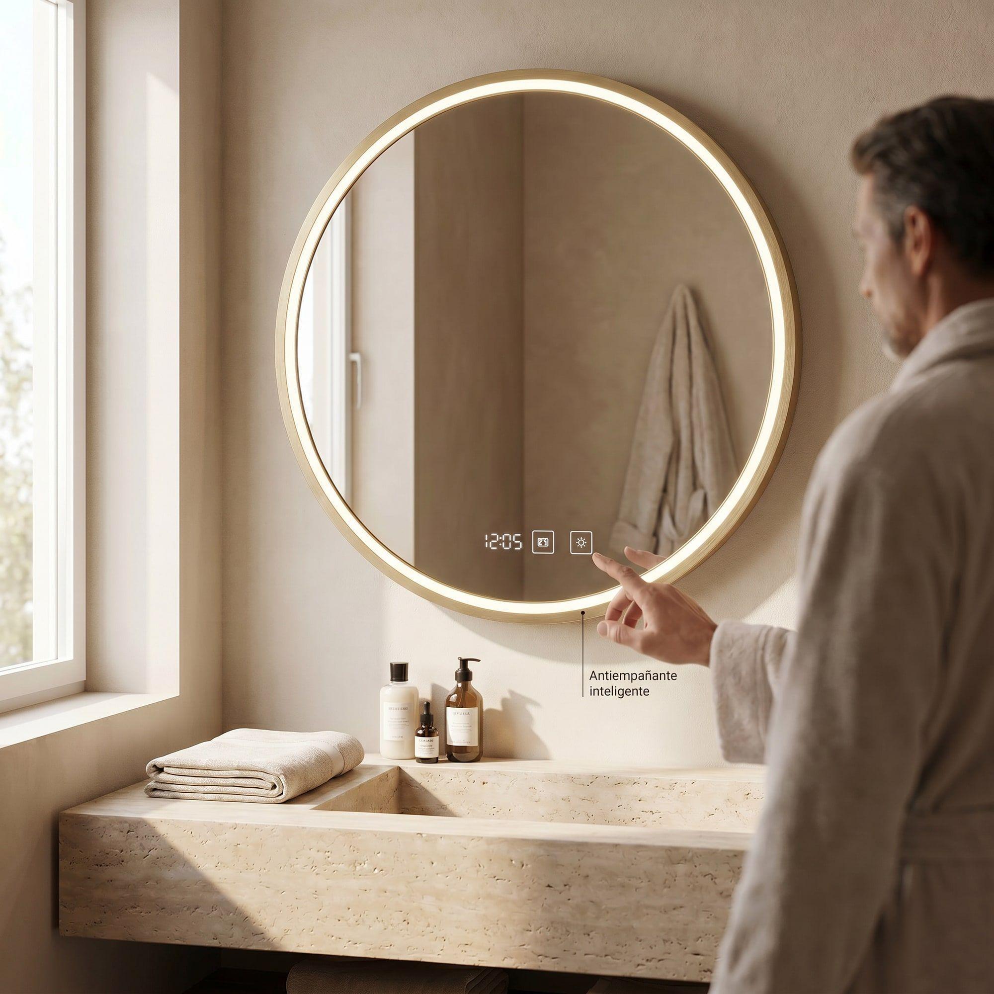 Espejo Marco Melalico Con Luz Led Touch Para Baño 60cm Dorado-4