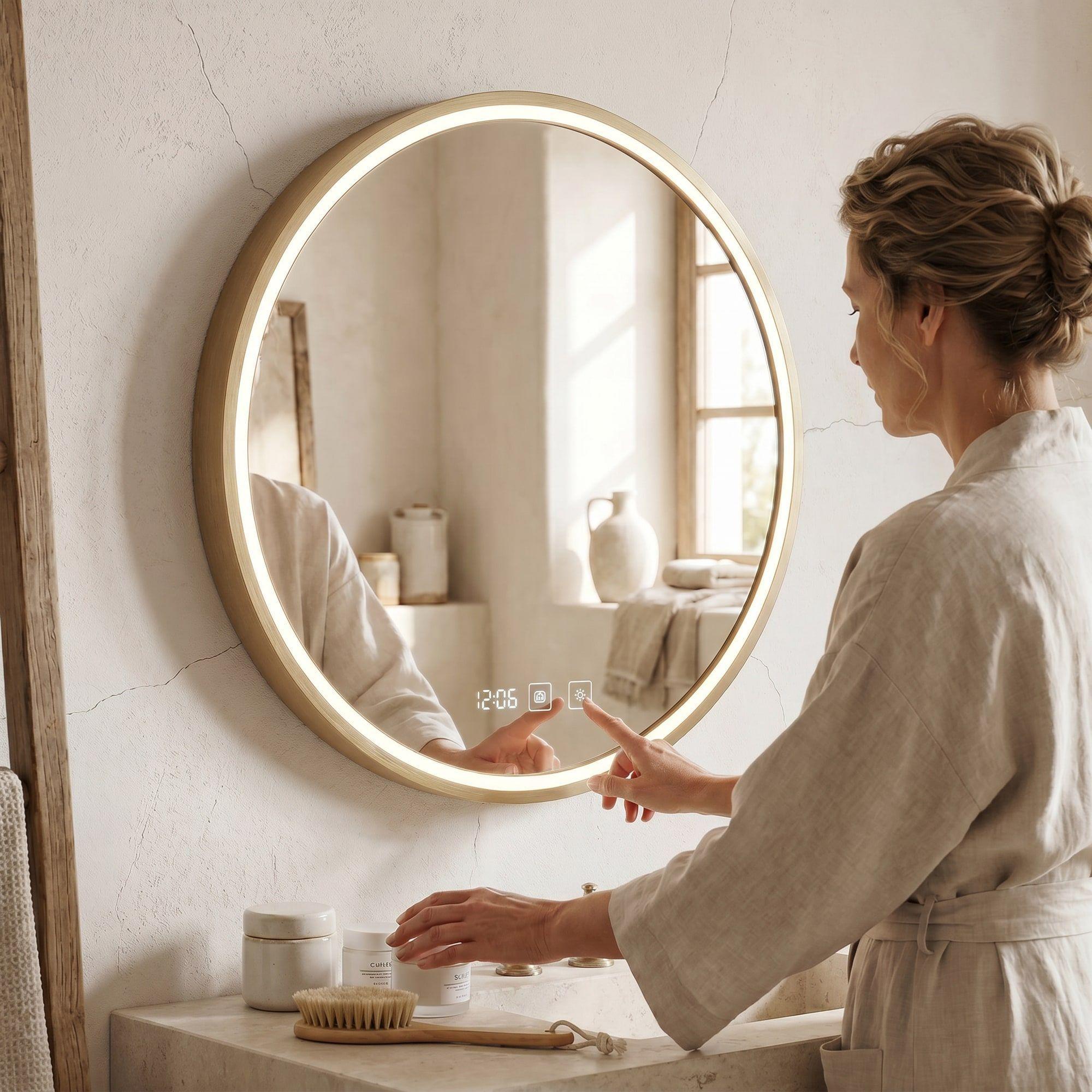 Espejo Marco Melalico Con Luz Led Touch Para Baño 60cm Dorado-5