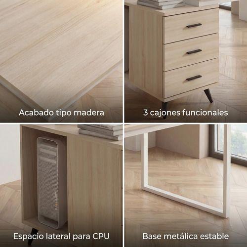 Escritorio Moderno Con Cajoneras 140x60x75cm Para Oficina-4