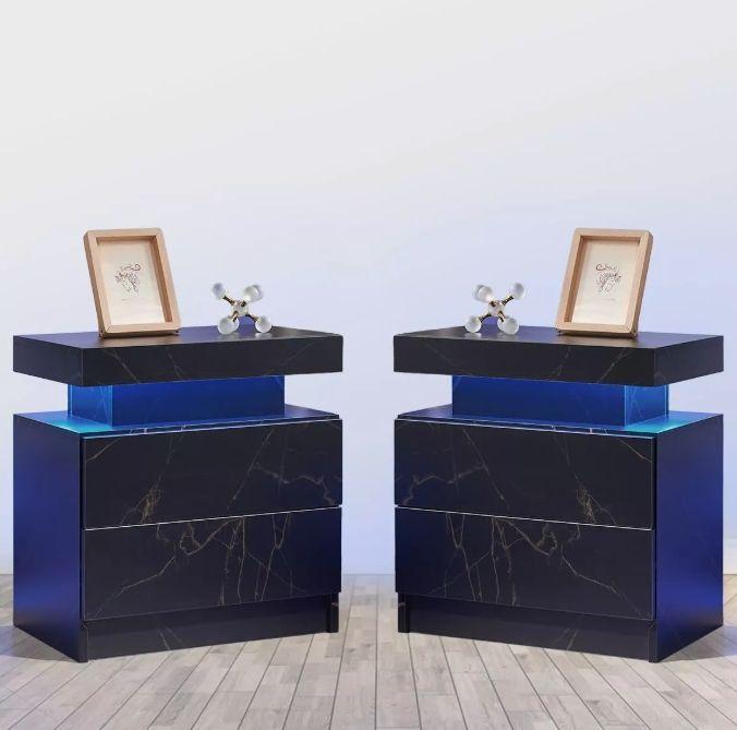 Velador Con Luz Variable Con 2 Cajones Homer Design 52*35*49-3