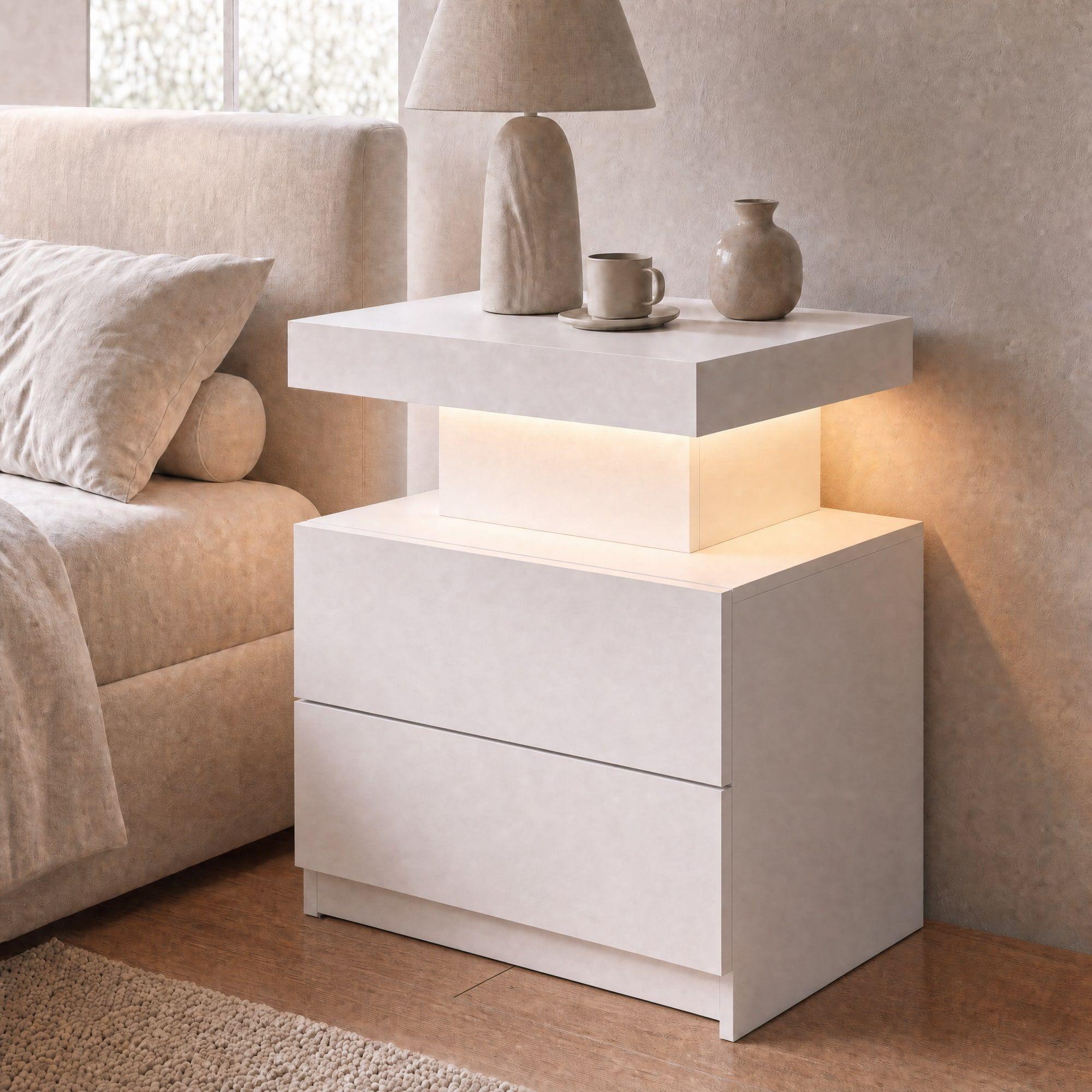 Velador Con Luz Variable Con 2 Cajones Homer Design 52*35*49-0