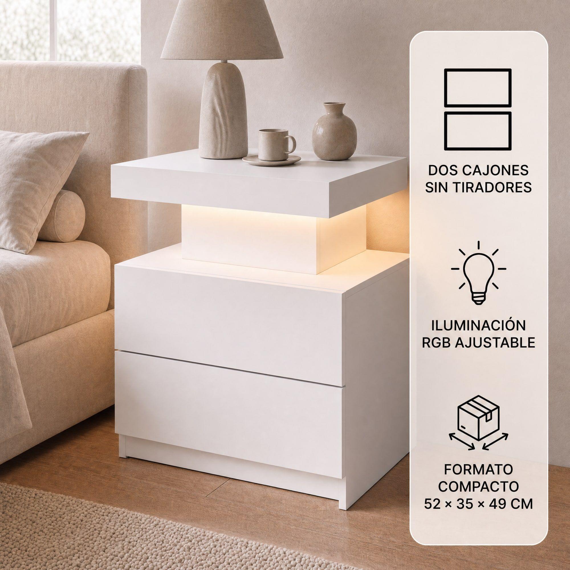 Velador Con Luz Variable Con 2 Cajones Homer Design 52*35*49-1