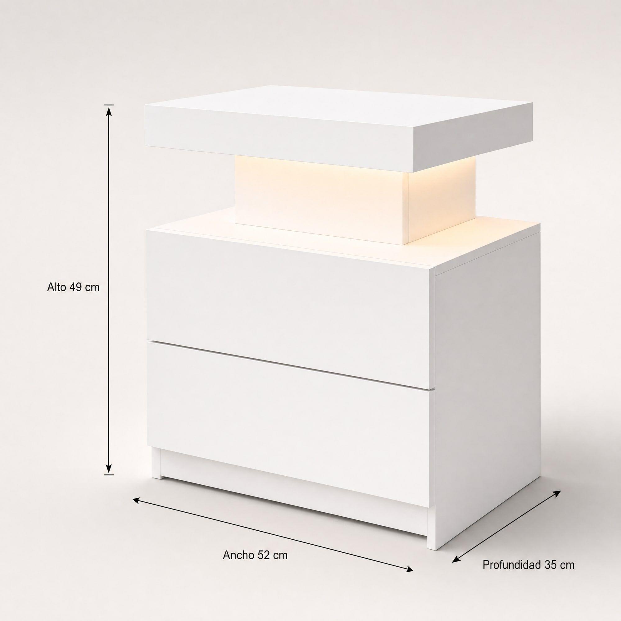 Velador Con Luz Variable Con 2 Cajones Homer Design 52*35*49-2