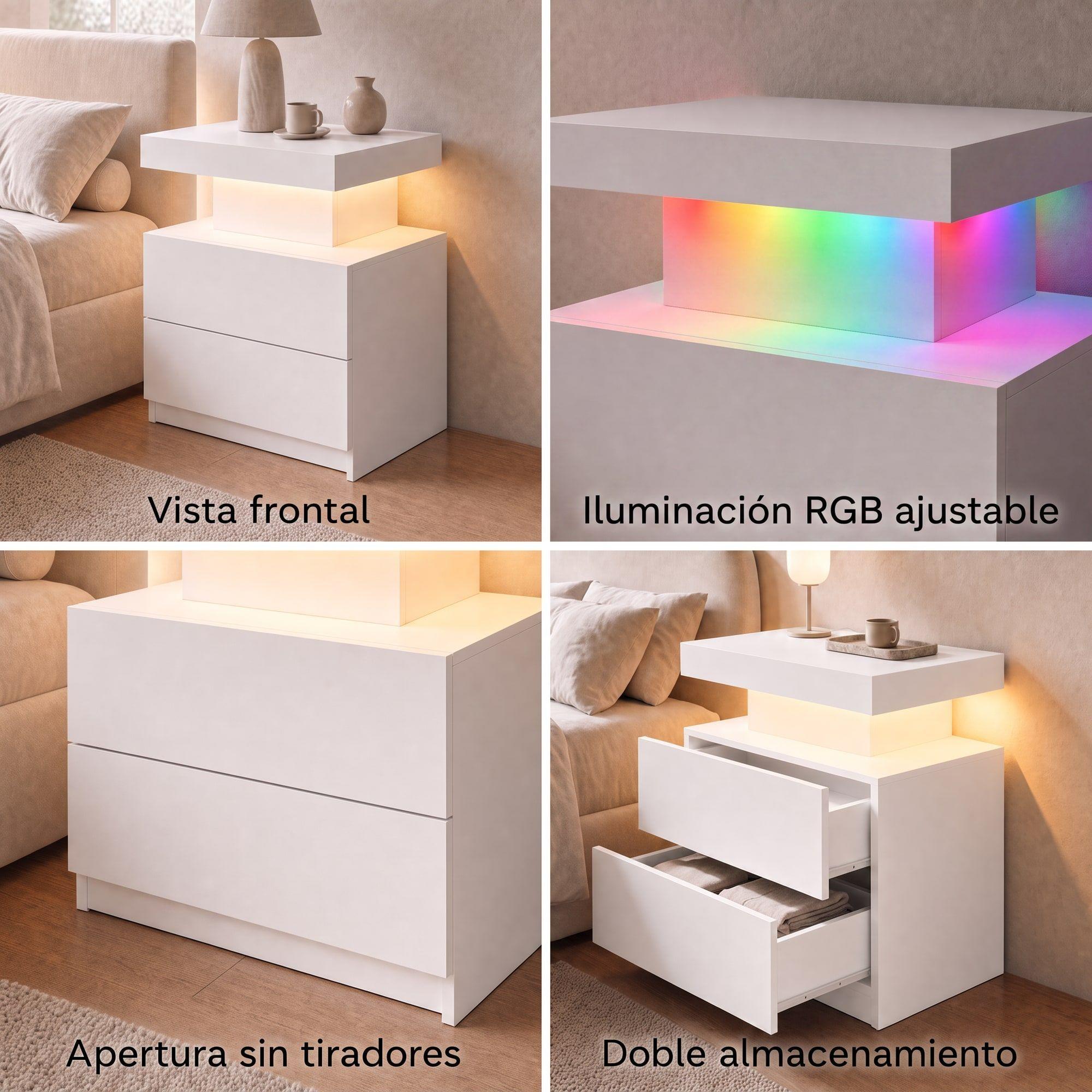 Velador Con Luz Variable Con 2 Cajones Homer Design 52*35*49-3