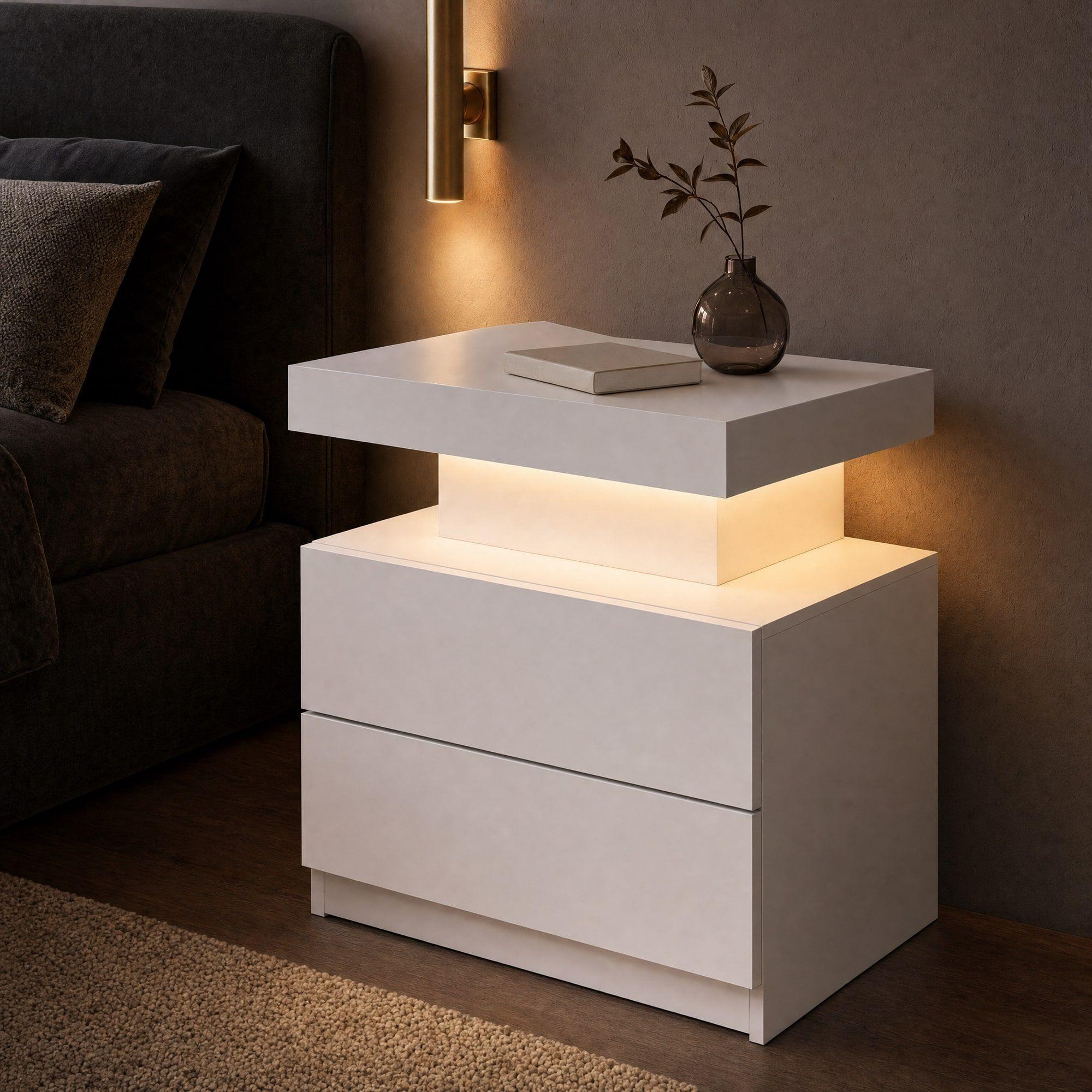 Velador Con Luz Variable Con 2 Cajones Homer Design 52*35*49-4