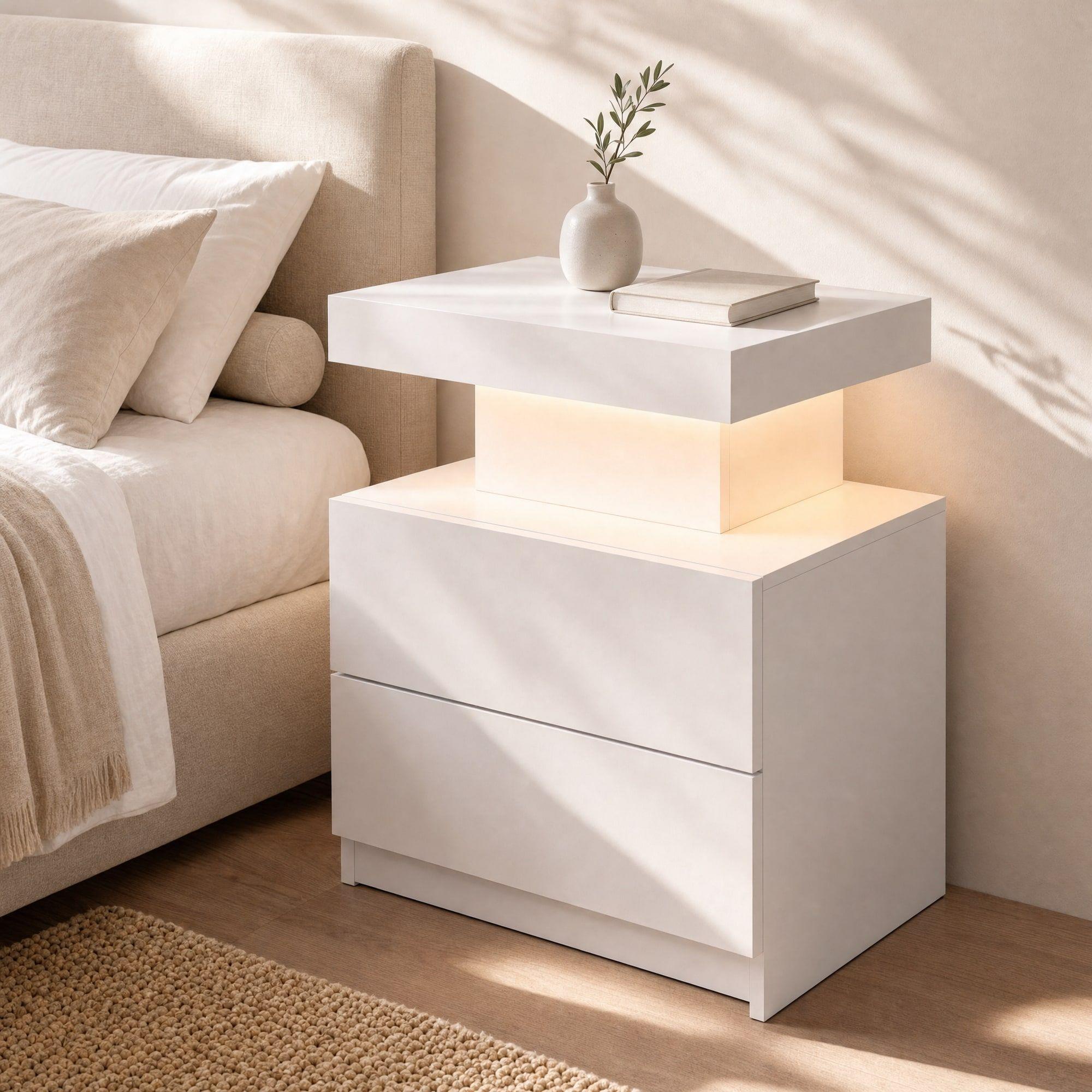 Velador Con Luz Variable Con 2 Cajones Homer Design 52*35*49-6