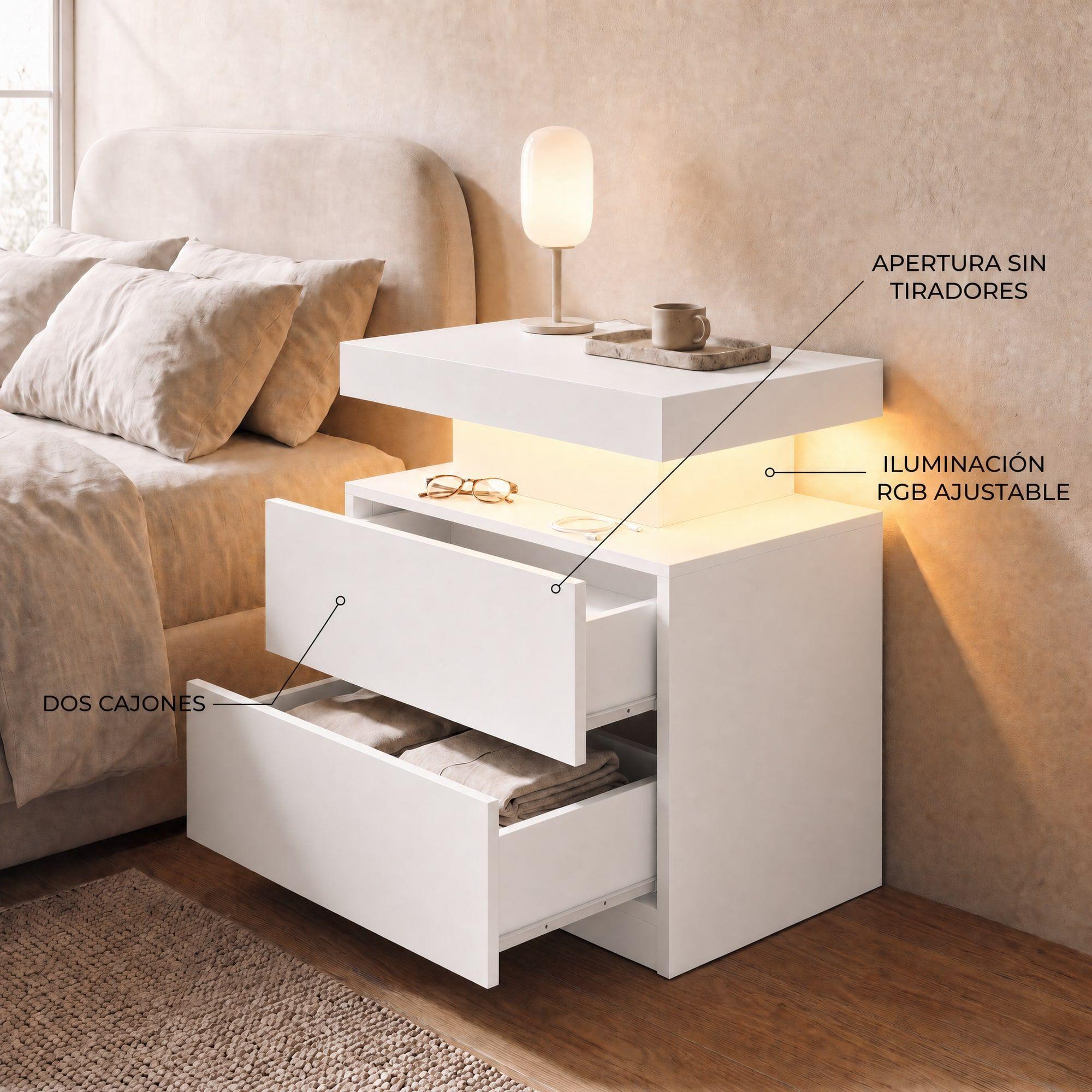Velador Con Luz Variable Con 2 Cajones Homer Design 52*35*49-7