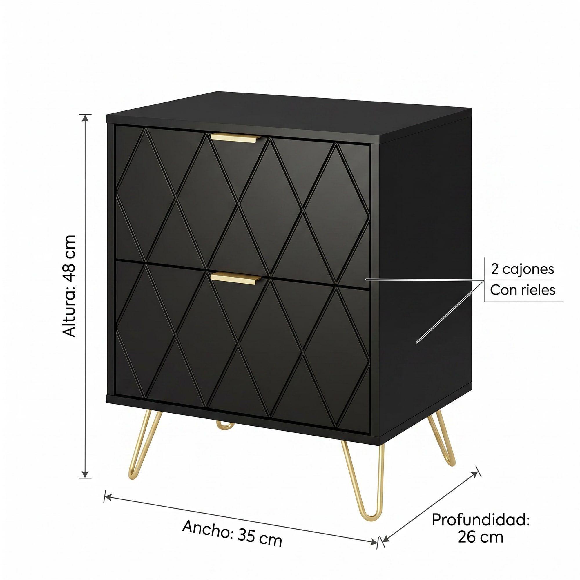 Velador Con Cajones Diseño Norte Americano 35*26*48cm Negro-2