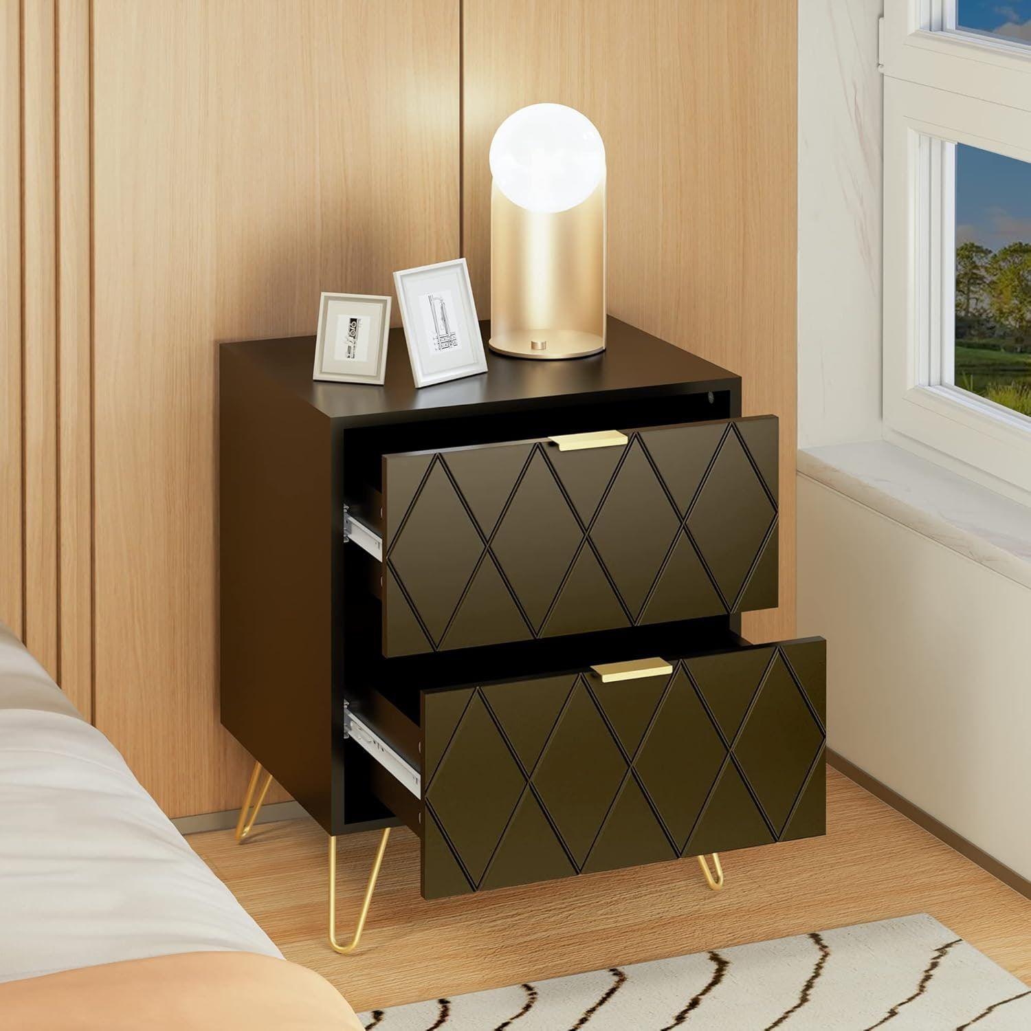 Velador Con Cajones Diseño Norte Americano 35*26*48cm Negro-7