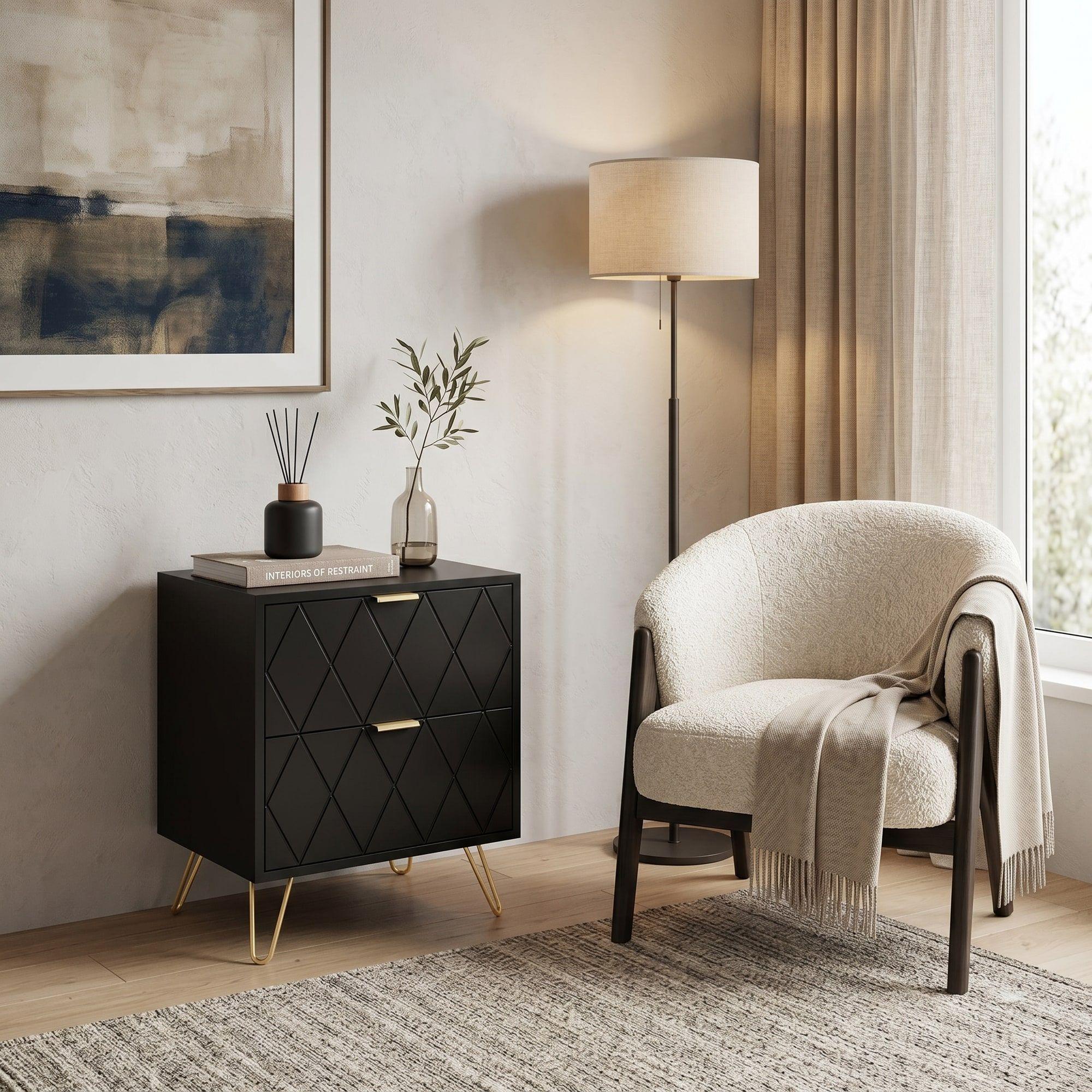 Velador Con Cajones Diseño Norte Americano 35*26*48cm Negro-4