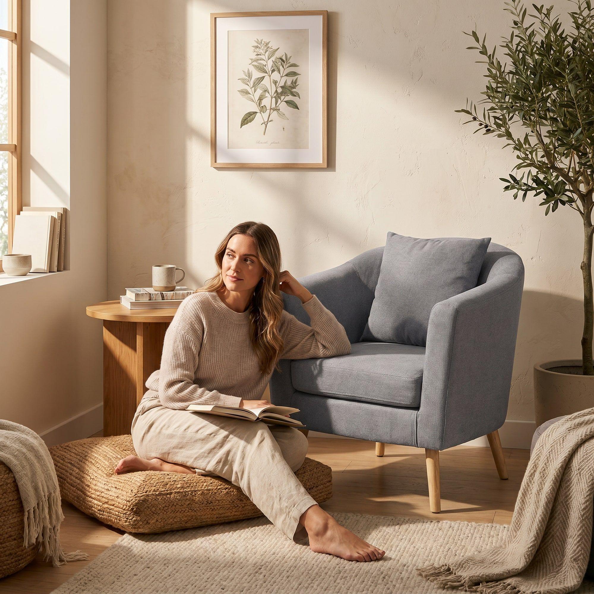 Sitial Poltrona Silla Sillon Con Cojin De Regalo 80x70x52cm Gris-7