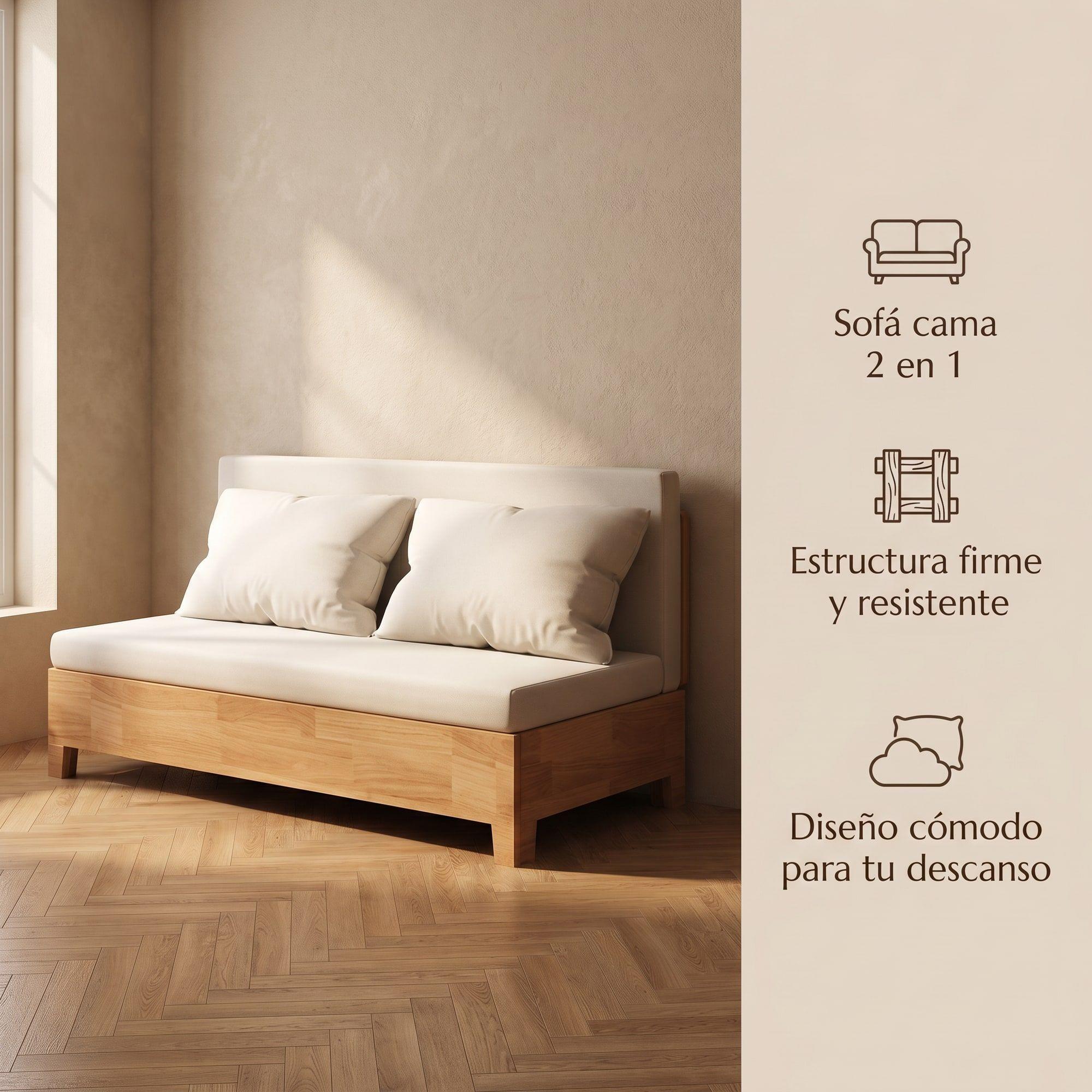 Sofa Cama 3 Cuerpo Con Alcenamiento 150cm Ancho Hecho Madera Balnco Liso-2